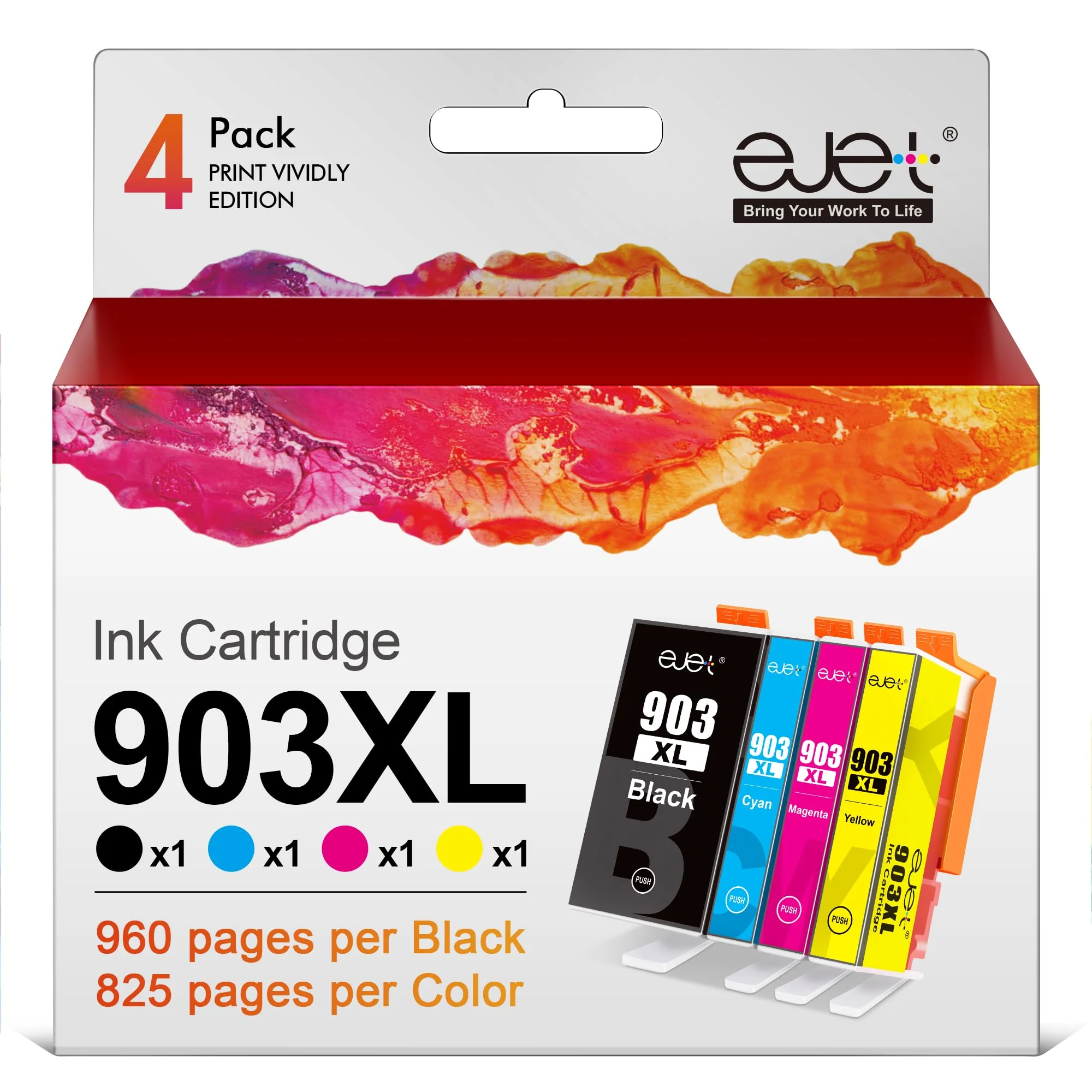 ejet 903XL Multipack-Druckerpatronen Kompatibel für HP 903 903XL Patronen für Officejet Pro 6950 6960 6970 All-in-One Drucker (4er-Pack, Neuester Chip) - Image 2