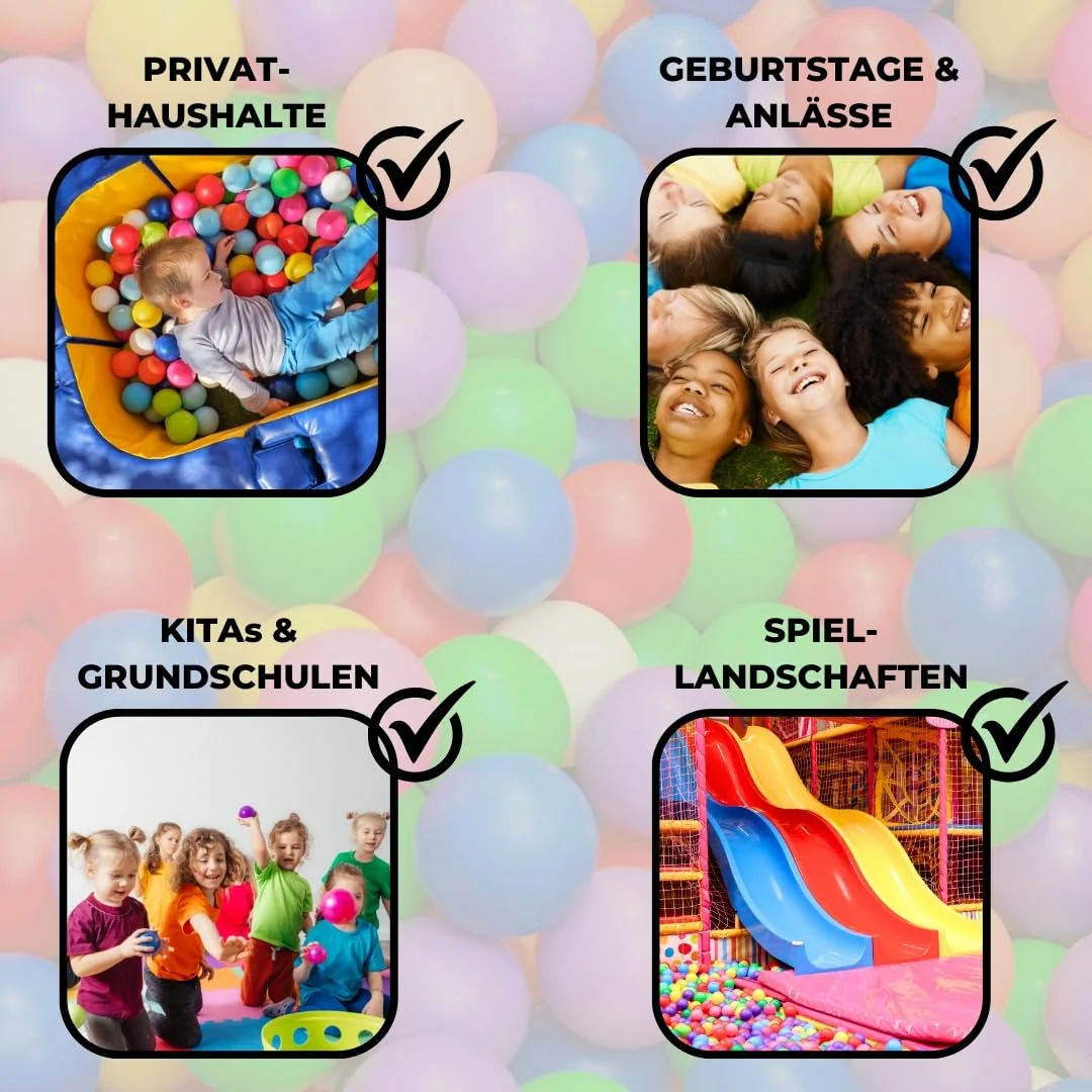 EKNA Spielbälle Ø 5,5cm - Bällebad Bälle 200 Stück - Bunte Auswahl für Bällebad-Pool - Plastikbälle Baby-Bälle Farben Hellgrün Hellblau Gelb Rosa Weiß Lila - Image 4