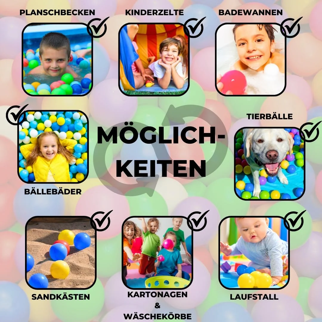 EKNA Spielbälle Ø 5,5cm - Bällebad Bälle 200 Stück - Bunte Auswahl für Bällebad-Pool - Plastikbälle Baby-Bälle Farben Hellgrün Hellblau Gelb Rosa Weiß Lila - Image 5