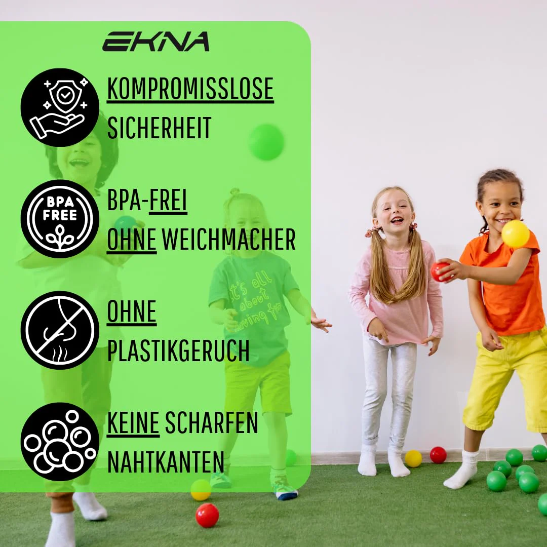 EKNA Spielbälle Ø 5,5cm - Bällebad Bälle 200 Stück - Bunte Auswahl für Bällebad-Pool - Plastikbälle Baby-Bälle Farben Hellgrün Hellblau Gelb Rosa Weiß Lila - Image 7