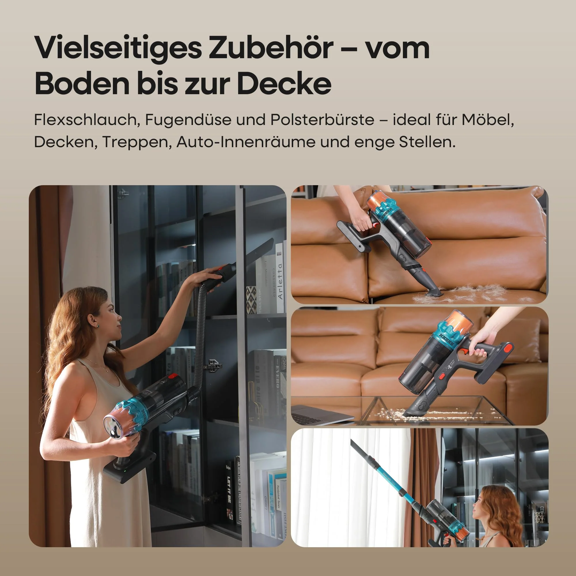 ElecKeys Akku Staubsauger 50000Pa/600W/70Min, Staubsauger Kabellos mit LED Display, 1,8L Akkustaubsauger mit Anti-Tangle-Bürste, Selbststehend für Tierhaare Teppiche Hartböden Auto, Blau, K10 - Image 5