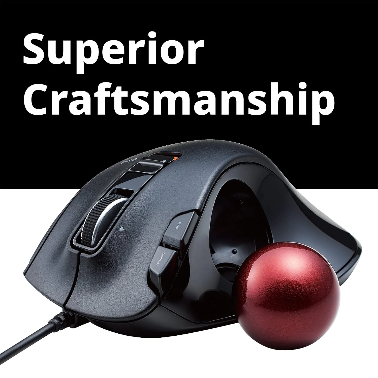 ELECOM EX-G Trackball-Maus, kabelgebunden, Daumensteuerung, ergonomisches Design, 5-Tasten-Funktion mit reibungslosem Tracking, ergonomisches Design, optischer Gaming-Sensor, glatter roter Ball, - Image 4