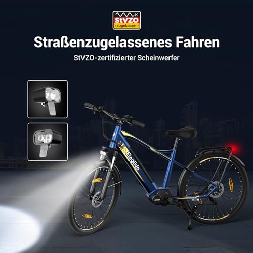 Eleglide C1/C1 ST E Bike mit Mittelmotor, 27,5 Zoll 70 Nm Elektrofahrrad für Damen und Herren, 250W E-Bike, 14,5 Ah Lithium-Akku, Shimano 7 Gänge Trekking Ebike, cityräder 25km/h bis zu 150KM (C1) - Image 4