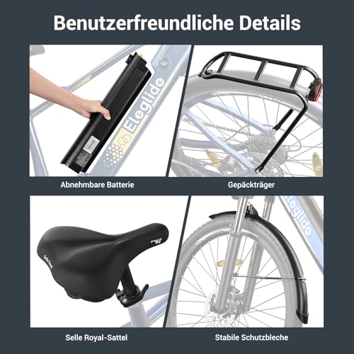 Eleglide C1/C1 ST E Bike mit Mittelmotor, 27,5 Zoll 70 Nm Elektrofahrrad für Damen und Herren, 250W E-Bike, 14,5 Ah Lithium-Akku, Shimano 7 Gänge Trekking Ebike, cityräder 25km/h bis zu 150KM (C1) - Image 5