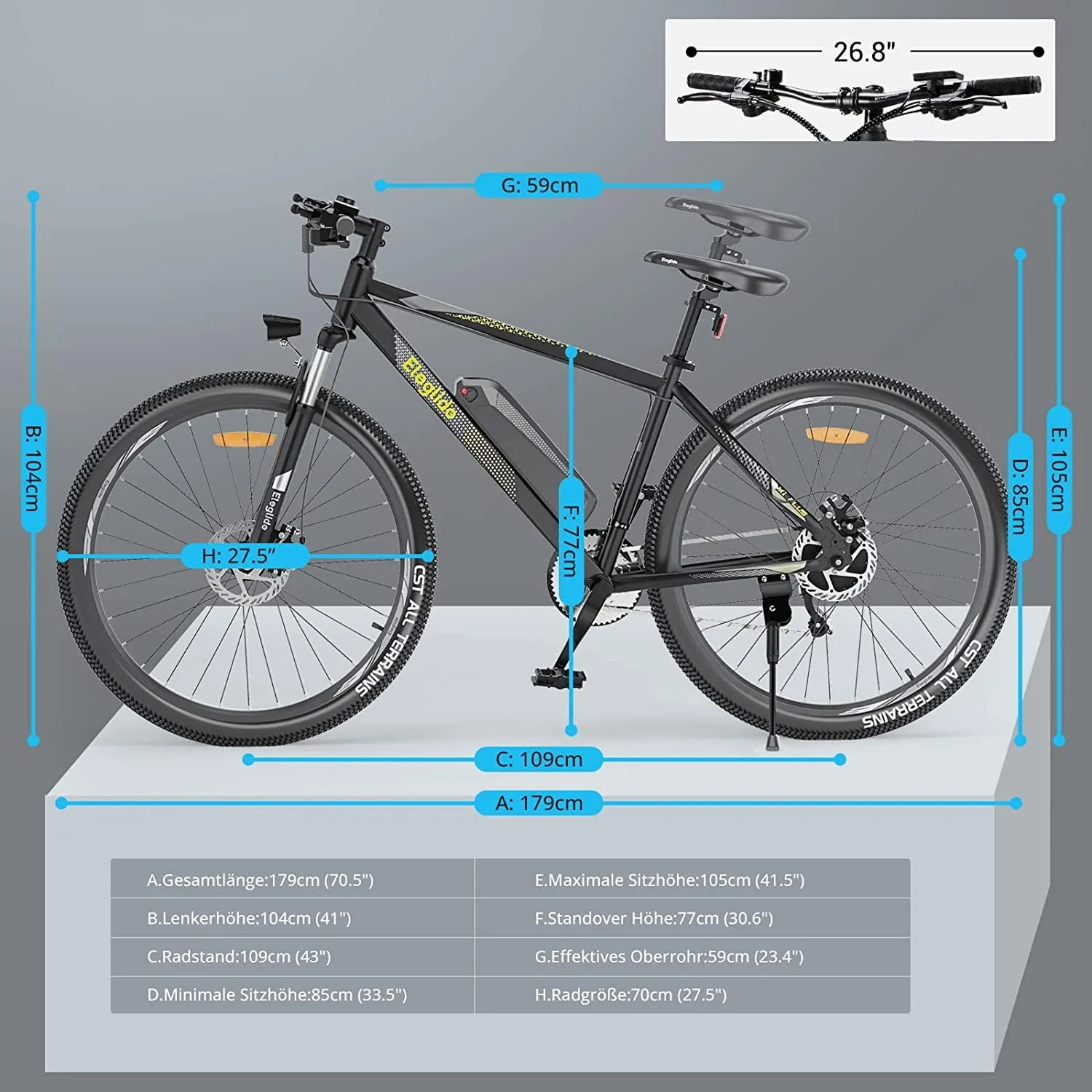Eleglide E-Bike Damen Herren E-Mountainbike, MTB-1 Plus 27,5 Zoll Elektrofahrrad mit 36V 12.5Ah Abnehmbarer Akku, EU-konform E Fahrrad 21 Gänge 250W Hinterradmotor, LED Licht - Image 5