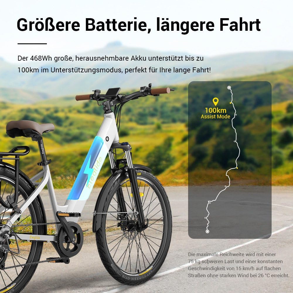 Eleglide T1 Step-Thru E-Bike, Elektrofahrrad 27.5'' Trekkingrad E-Cityrad mit 36V 13Ah Lithium-Akku bis zu 100KM Lange Range, 250W Motor, EU-konformes E Bike, LCD Display - Image 6