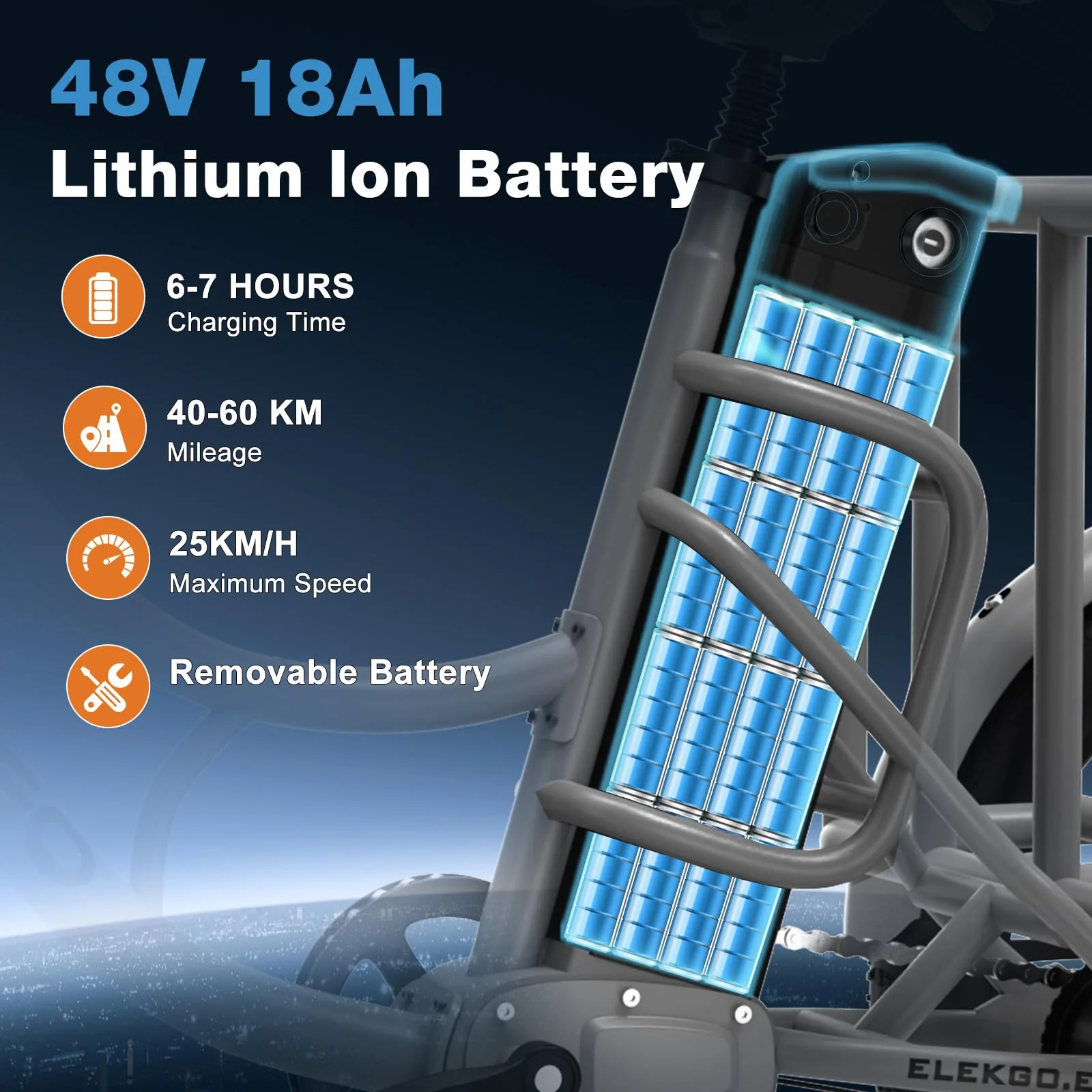 ELEKGO 20 Zoll E Bike Dreirad, 48V 18AH abnehmbare Batterie Tragfähigkeit 200 KG, Fettreifen + hinterer Gepäckkorb und Scheinwerfer, Lastenfahrrad, Elektro-Dreirad für Reichweite bis zu 40-60Km (GARY) - Image 3