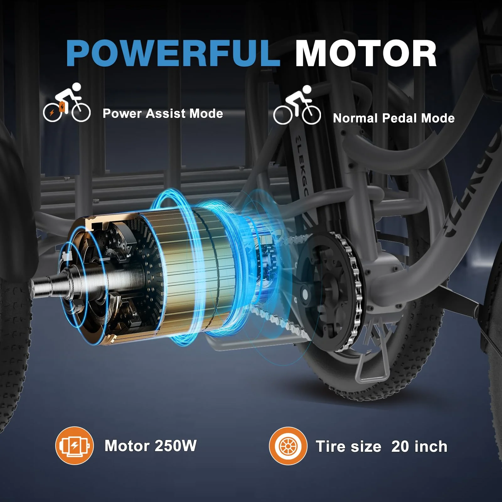ELEKGO 20 Zoll E Bike Dreirad, 48V 18AH abnehmbare Batterie Tragfähigkeit 200 KG, Fettreifen + hinterer Gepäckkorb und Scheinwerfer, Lastenfahrrad, Elektro-Dreirad für Reichweite bis zu 40-60Km (GARY) - Image 6