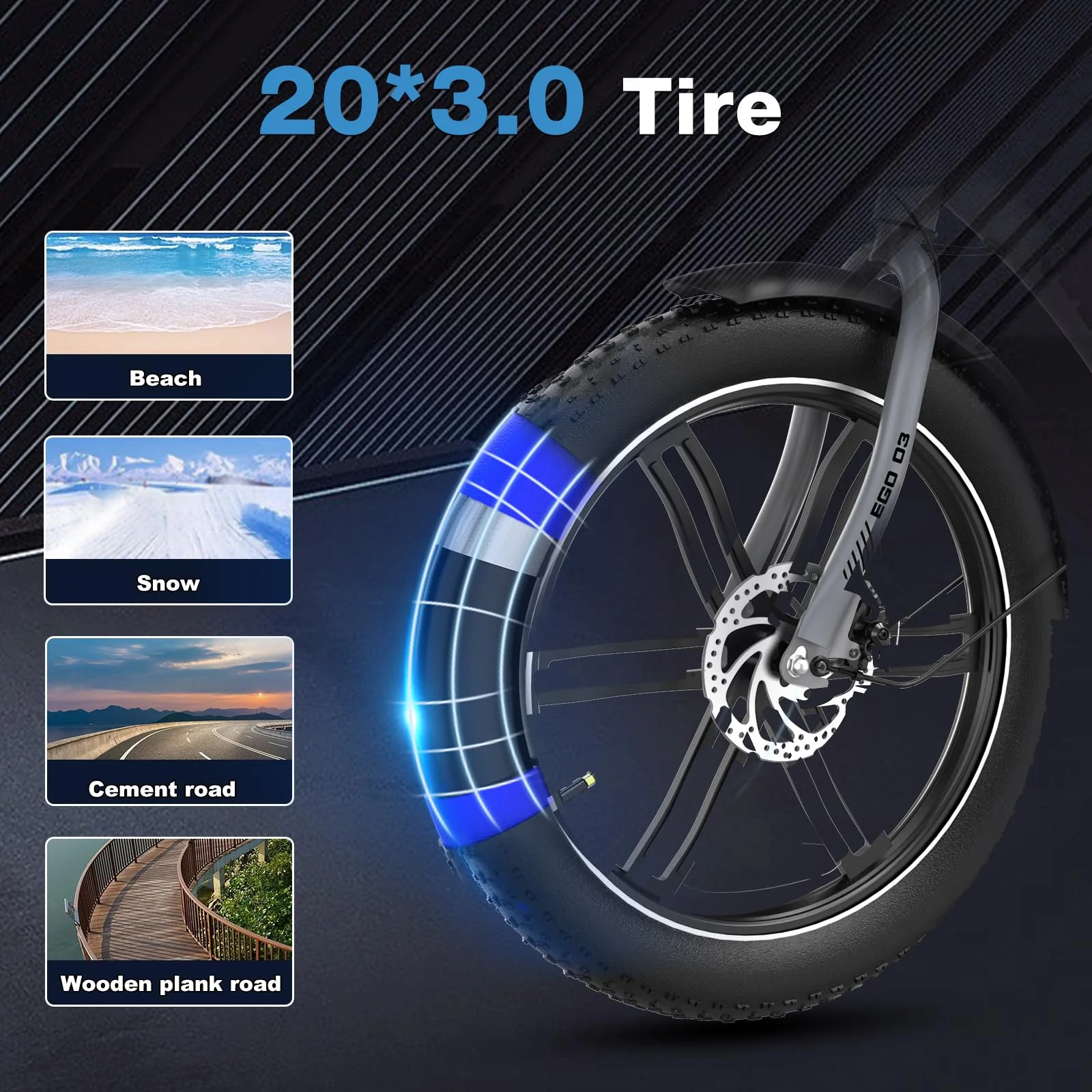 ELEKGO 20 Zoll E Bike Dreirad, 48V 18AH abnehmbare Batterie Tragfähigkeit 200 KG, Fettreifen + hinterer Gepäckkorb und Scheinwerfer, Lastenfahrrad, Elektro-Dreirad für Reichweite bis zu 40-60Km (GARY) - Image 7