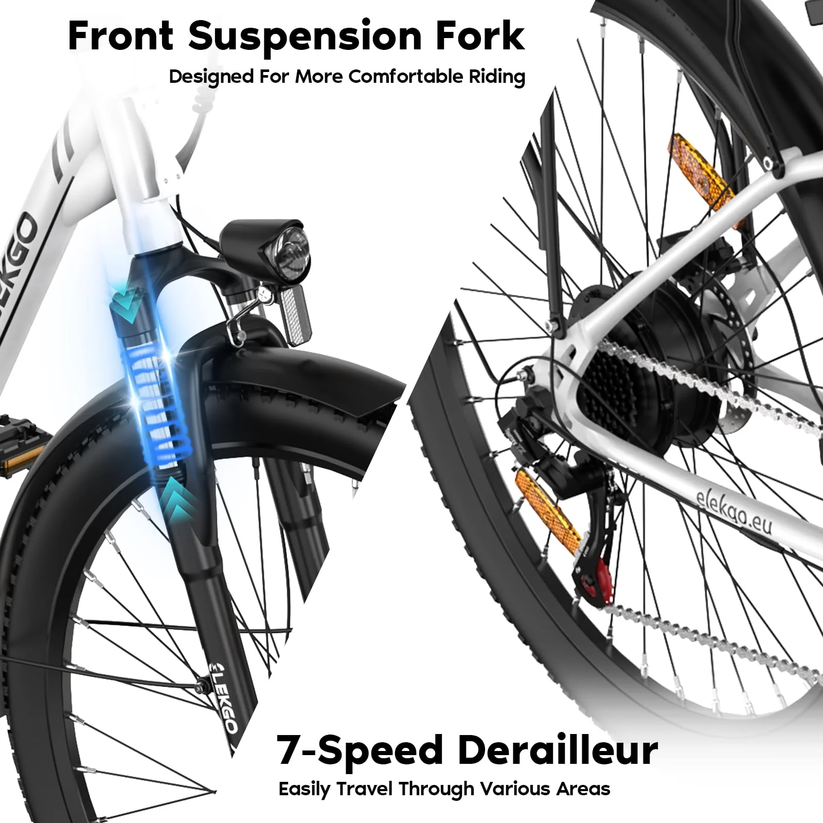 ELEKGO 28 Zoll E-Bike Elektrofahrrad, 7-Gang-Getriebe, 36V Abnehmbarer Akku, City Bike mit Geschwindikeit bis 25km/h，LCD-Display，Ausgestattet mit stoßdämpfenden Gabeln - Image 5