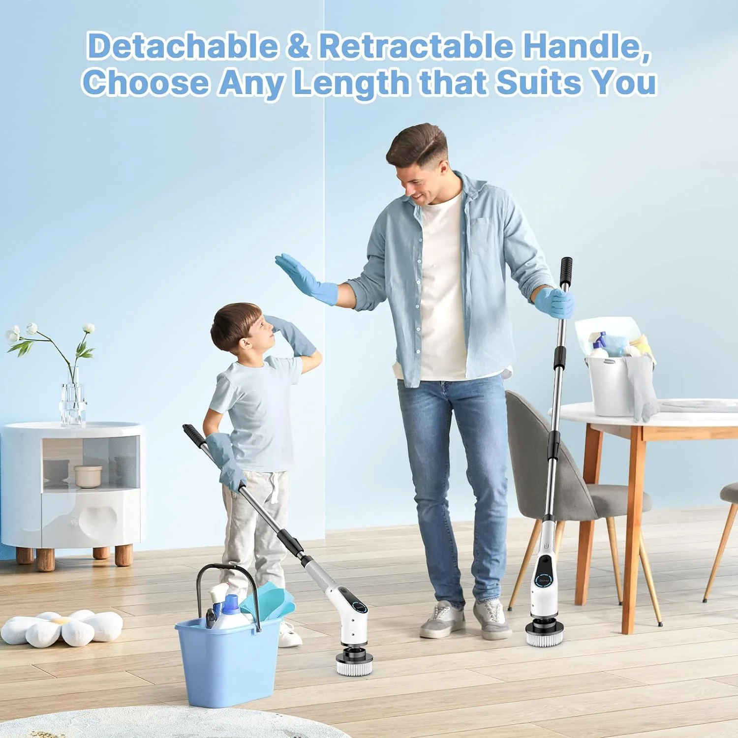 Elektrische Reinigungsbürste, 8 in 1 Electric Cleaning Brush mit austauschbaren Bohrbürstenköpfen, Wanne mopSet, Elektrische Putzbürste mit Verstellbarem Griff für Bad Küche Auto Fußboden - Image 4
