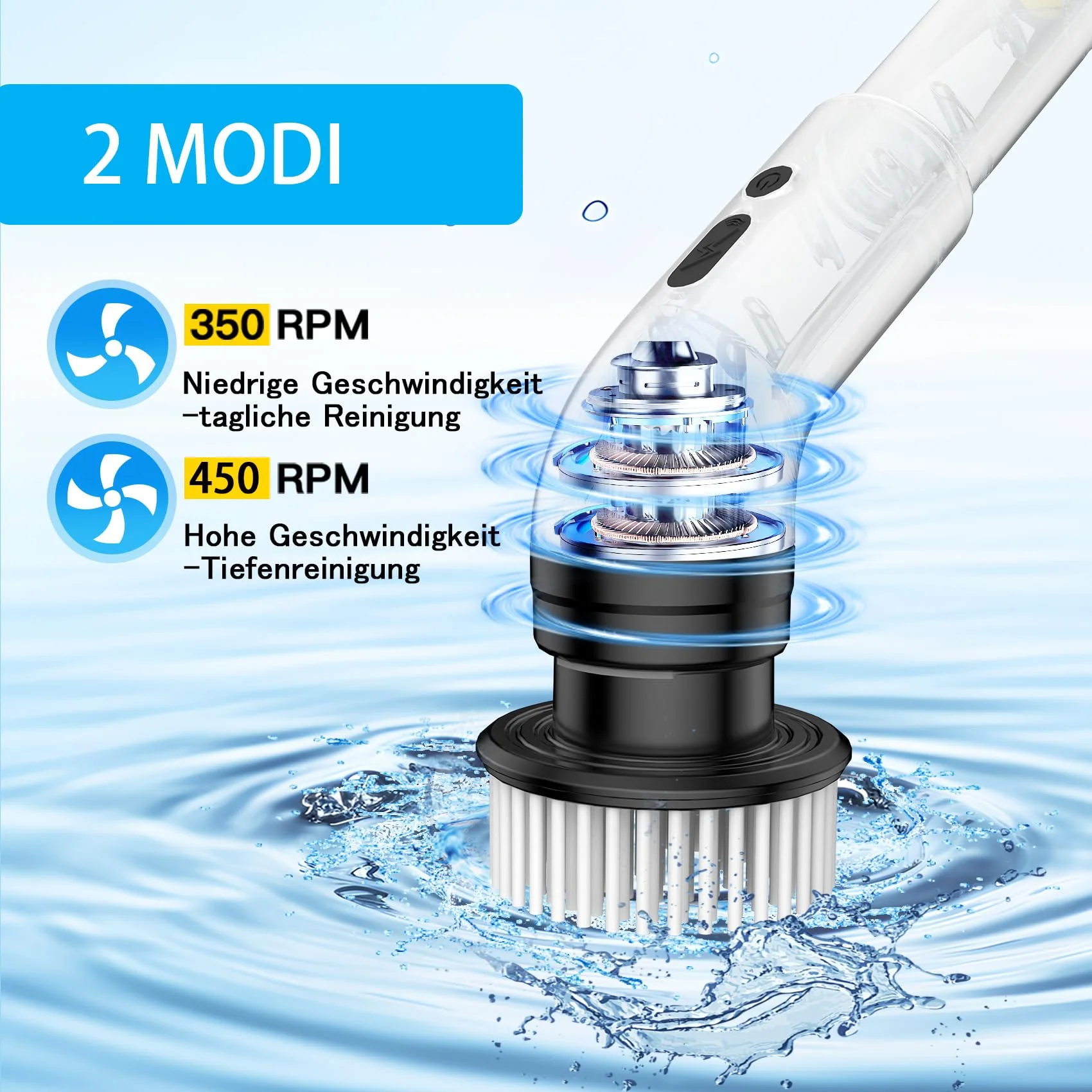 Elektrische Reinigungsbürste, 9 in 1 Elektrische Reinigungsbürste Haushalt 2 Modi Elektrischer Spin Scrubber Electric Cleaning Brush mit 34-130cm, Duschreiniger Bürste für Bad Küche fliesenund Auto - Image 3