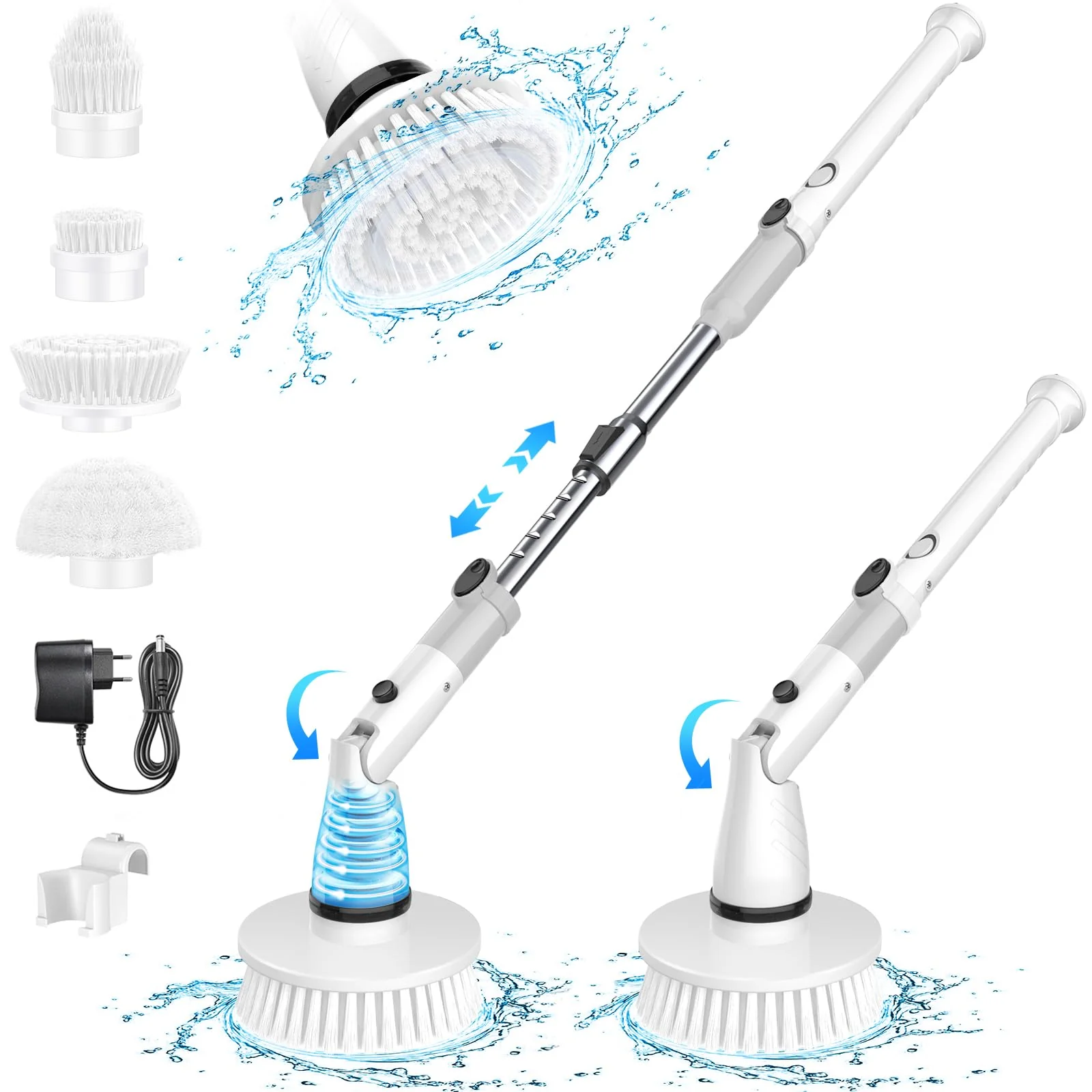 Elektrische Reinigungsbürste Spin Power Schrubber - Electric Kabelloser Putzbürste mit 4 Austauschbaren Bohrbürstenköpfen und Verstellbarer Griff Cleaning Brush Schnurlos für Fliesenboden Küche Bad - Image 4