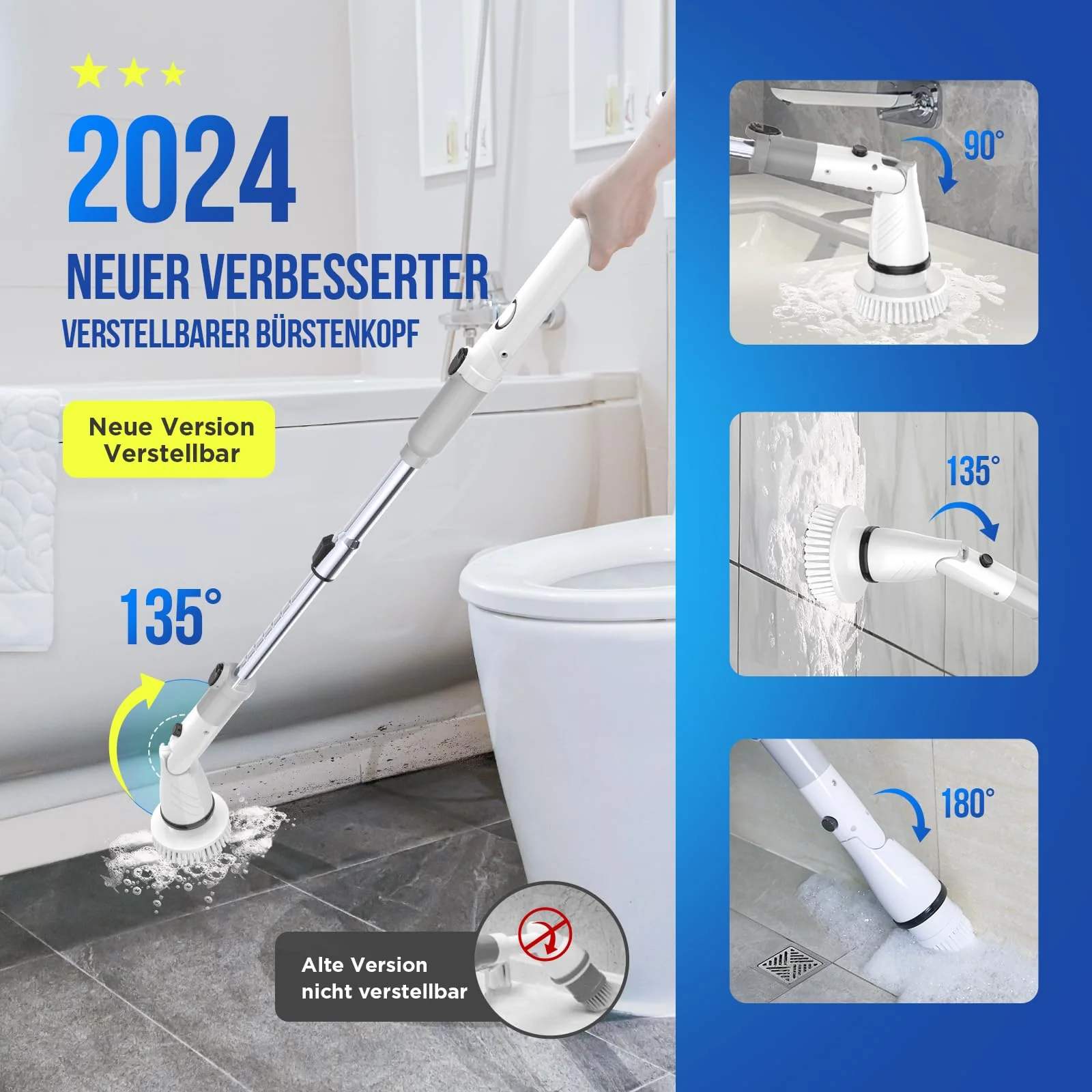Elektrische Reinigungsbürste Spin Power Schrubber - Electric Kabelloser Putzbürste mit 4 Austauschbaren Bohrbürstenköpfen und Verstellbarer Griff Cleaning Brush Schnurlos für Fliesenboden Küche Bad - Image 5