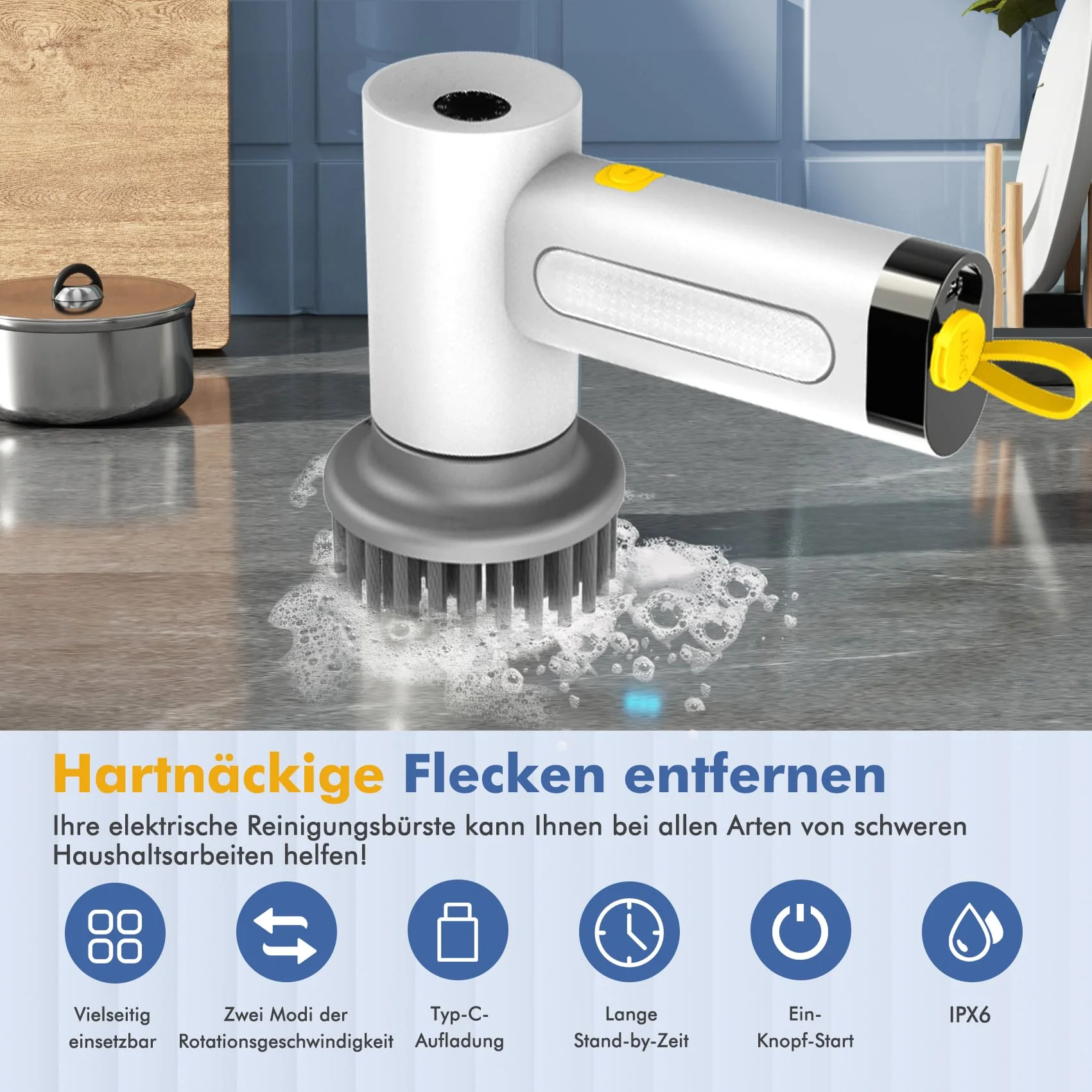 Elektrische Reinigungsbürste,Spin Scrubber für Bad und Fugen,Cleaning Brush für Haushalt mit 5 Bürstenkopfe,2 Modi Perfekt für Tiefe reinigen von Fliesen,Küche,Grille,Glas und Reifen-led Anzeige - Image 4