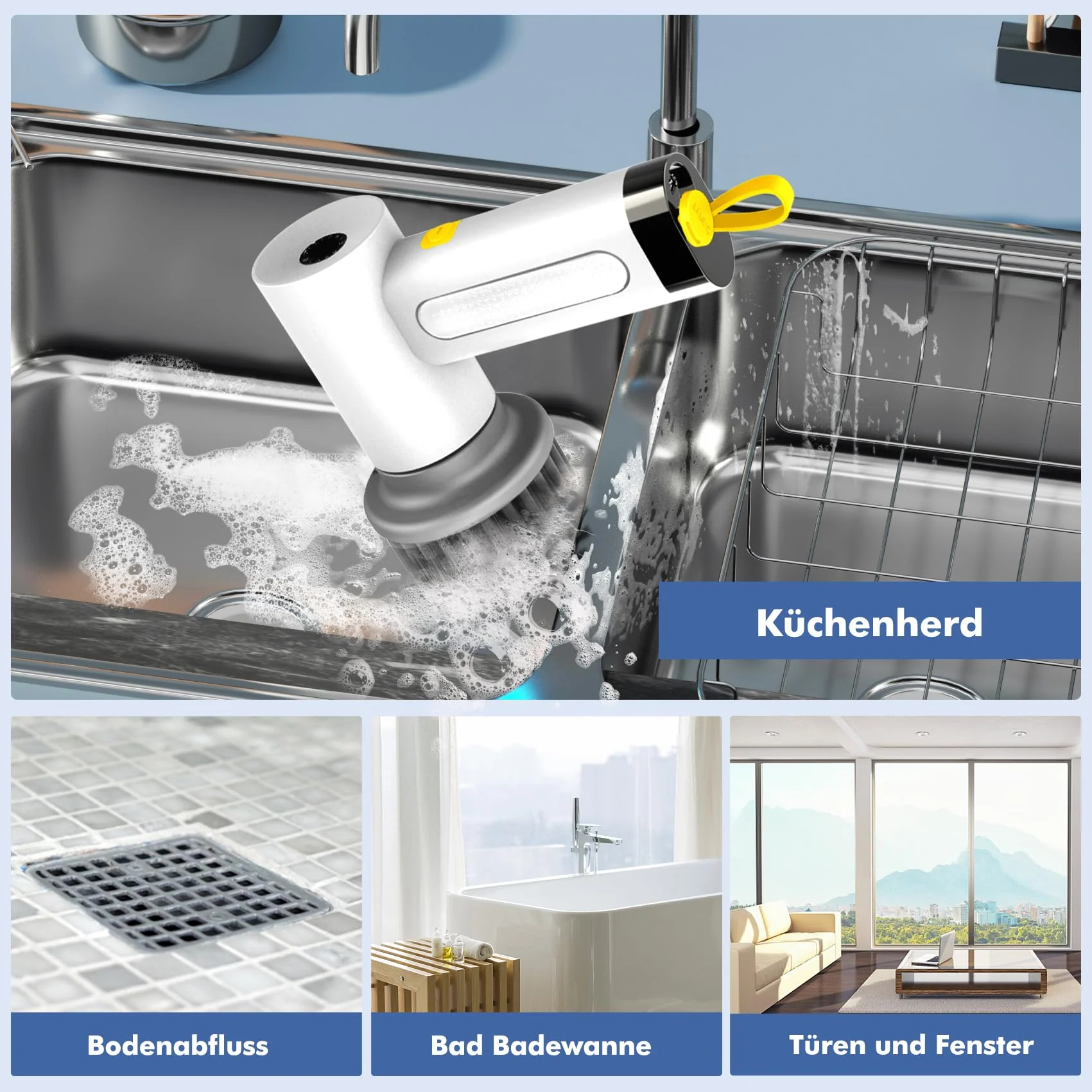 Elektrische Reinigungsbürste,Spin Scrubber für Bad und Fugen,Cleaning Brush für Haushalt mit 5 Bürstenkopfe,2 Modi Perfekt für Tiefe reinigen von Fliesen,Küche,Grille,Glas und Reifen-led Anzeige - Image 6
