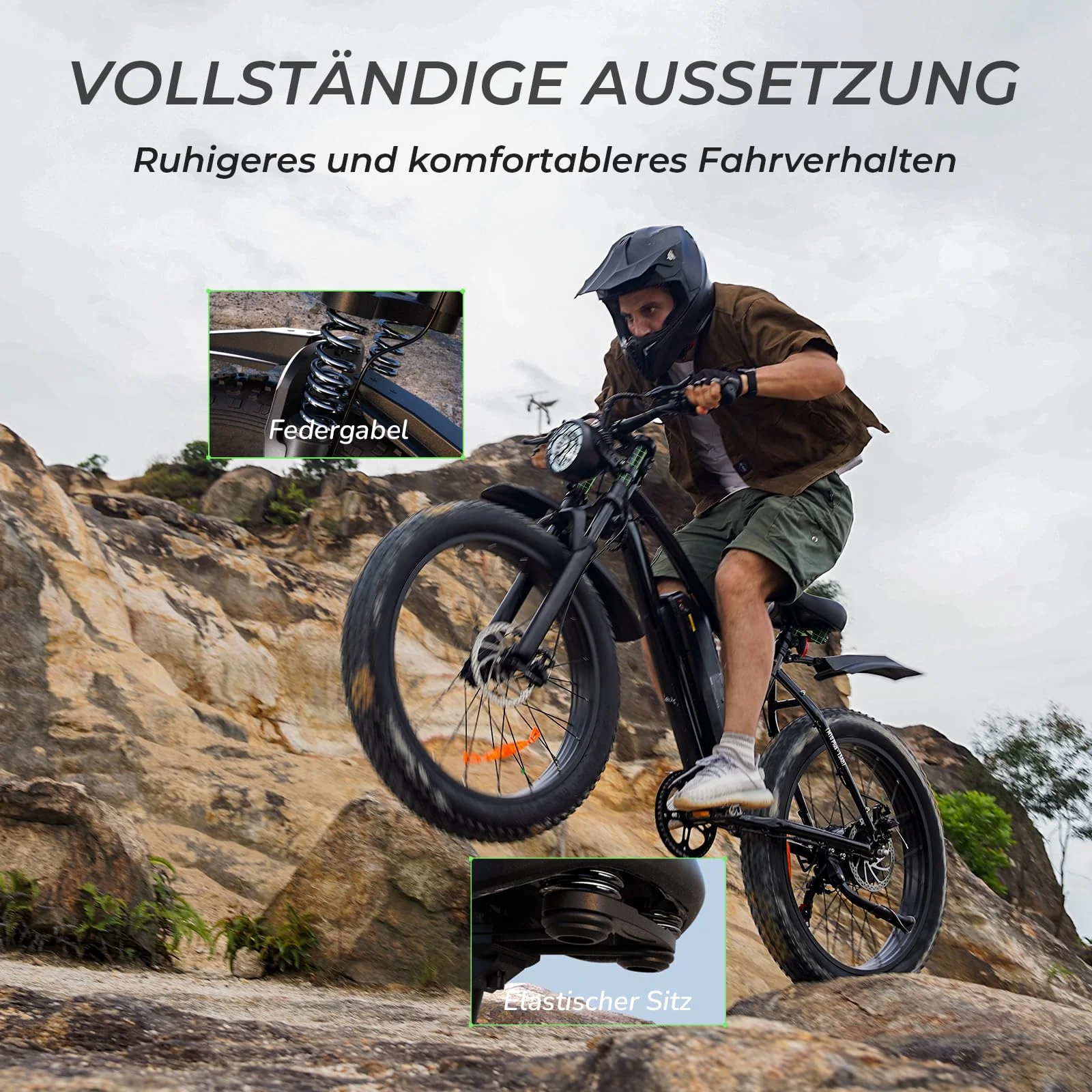 Elektrofahrrad mit 26 x 4.0 Fat Tire für Erwachsene 25km/h 250W Motor,48V 13Ah herausnehmbare Batterie Mountain Ebike Max 100 KM Reichweite,7 Gang Schaltung, Dual Crown Gabel M10 Plus Elektrofahrräder - Image 2