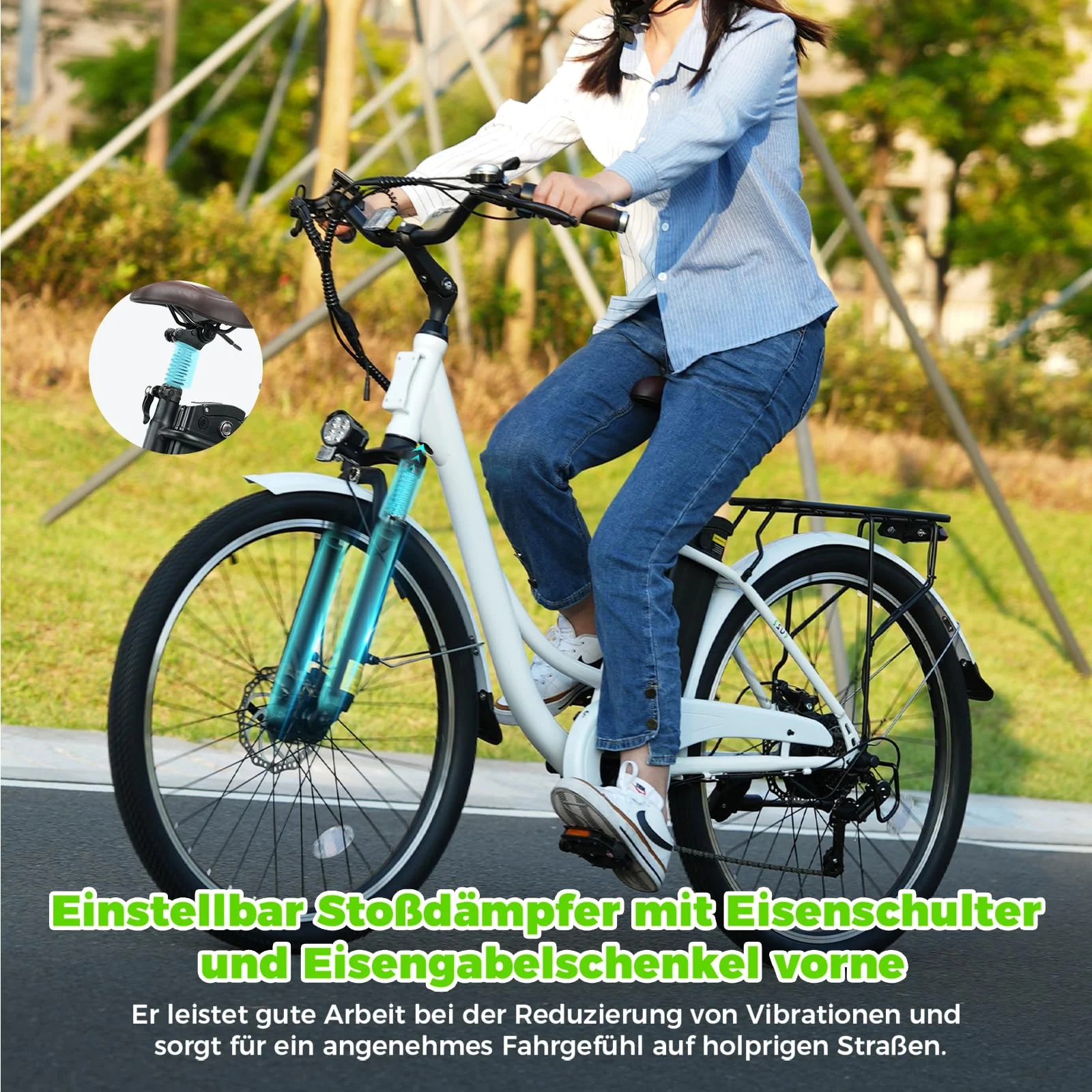 Elektrofahrrad mit Abnehmbarer 36V 13Ah Akku Bis zu 90KM,26 Zoll E Bike mit 7 Gang Getriebe für Herren Damen Pendler Reisen Übung,60N.m 250W Motor City Pedelec mit Aussetzungen und LCD-Display - Image 4
