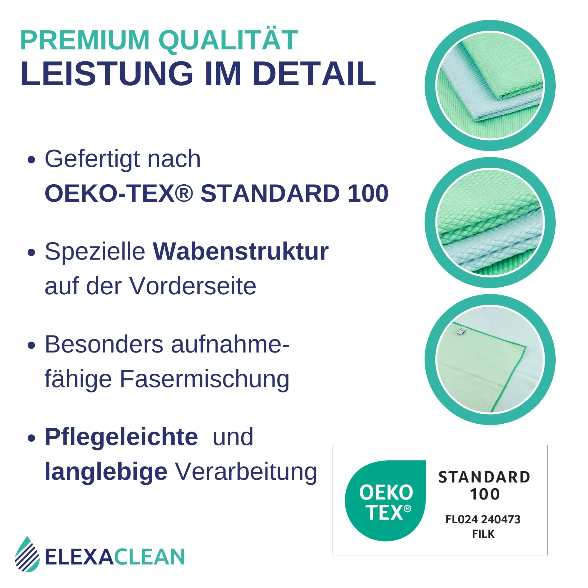 ELEXACLEAN Fenstertuch streifenfrei, Mikrofaser Scheibentuch (4 Stück, 60x40 cm & 40x30 cm) Oeko-TEX® Standard 100 - Glas Putztücher - Image 3