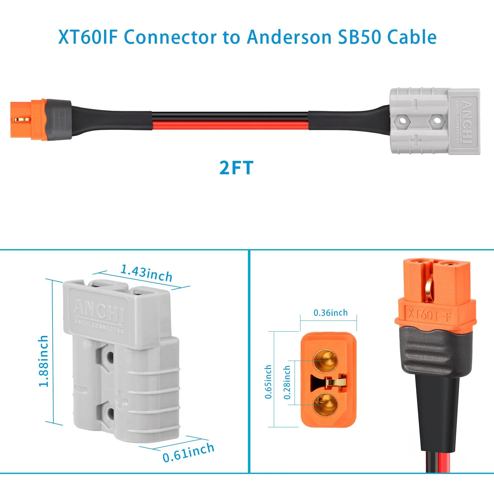 ELFCULB Anderson auf XT60i Kabel, 10AWG Anderson Stecker 50A auf XT60i Buchse Kabel für Solargenerator Wohnwagen Wohnmobil (60cm) - Image 3
