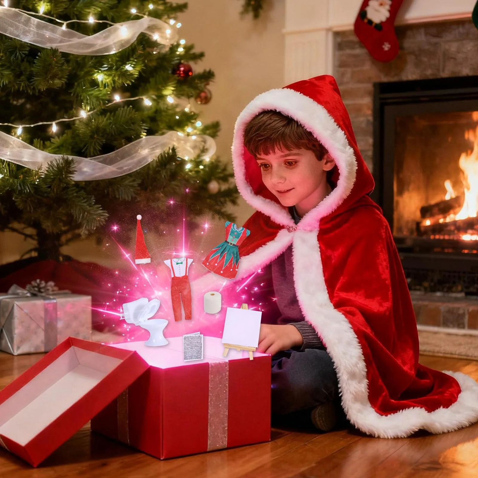 Elfenpuppen Kleidungszubehör Set, Weihnachtselfen Puppe Kostüm Zubehör, mit Zeichenbrettständer Toiletten Zeitungen Papierhandtücher, Miniatur Wichtel Zubehör für Elfenpuppendeko (C) - Image 2