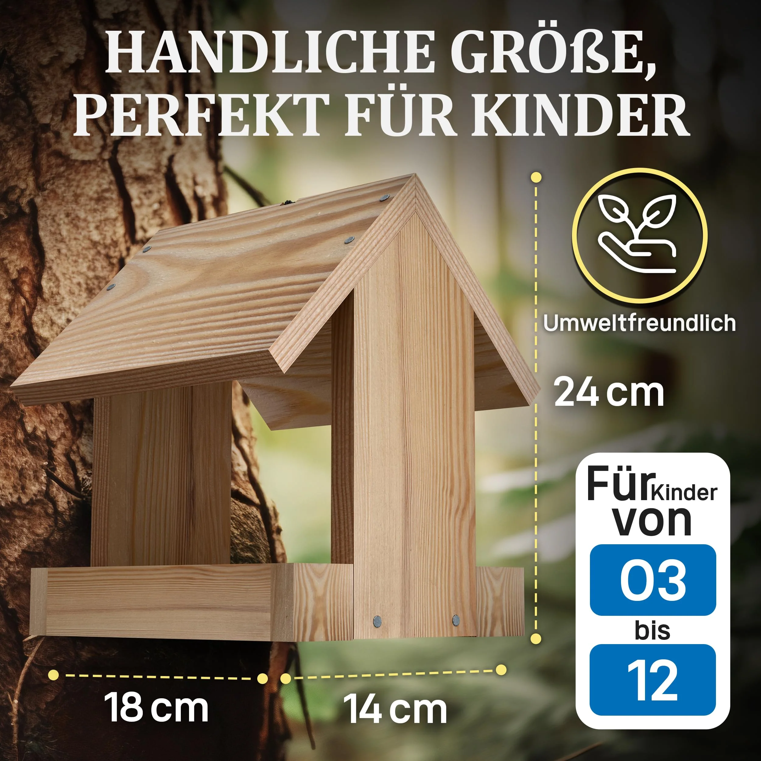 Eli® Vogelfutterhaus Bausatz für Kinder aus Kiefernholz zum bemalen inkl. 6 Farben - Pinsel - Hammer - kreative Schablonen - Vorlagen und Nägel - Nistkasten - Image 3