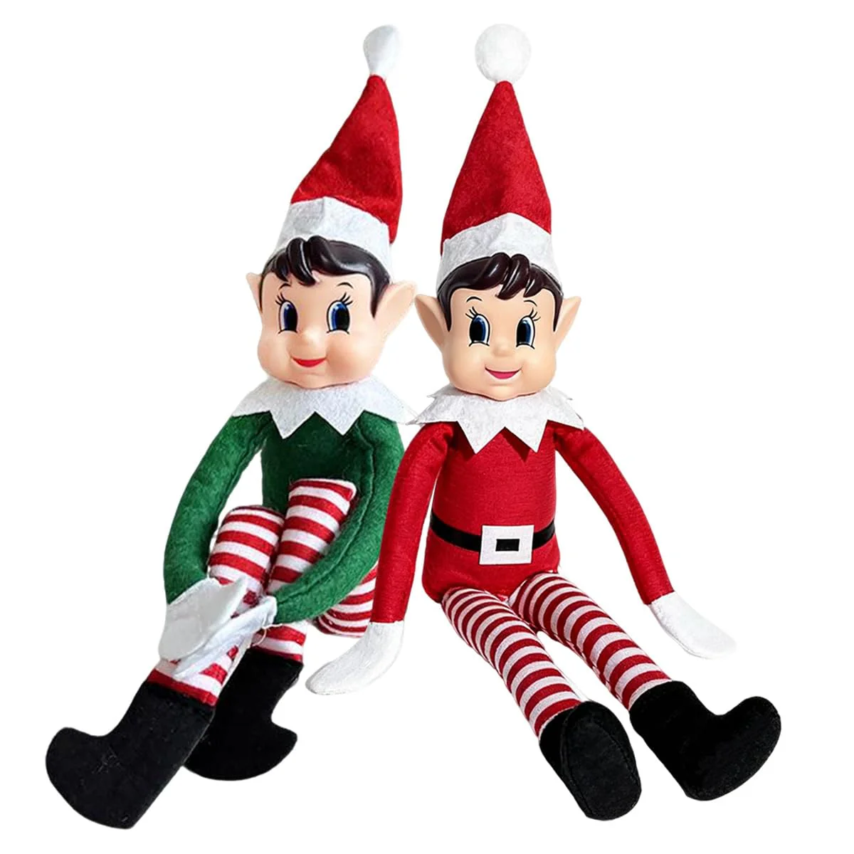 Elves Behavin Badly, 40cm Weihnachtself 2er Set, Biegsame Naughty Elf Junge und Elvie Mädchen, Weihnachtselfen Wichtelpuppe mit Langen Beinen, Vinylkopf, Weichem Körper für Weihnachtsspielzeug