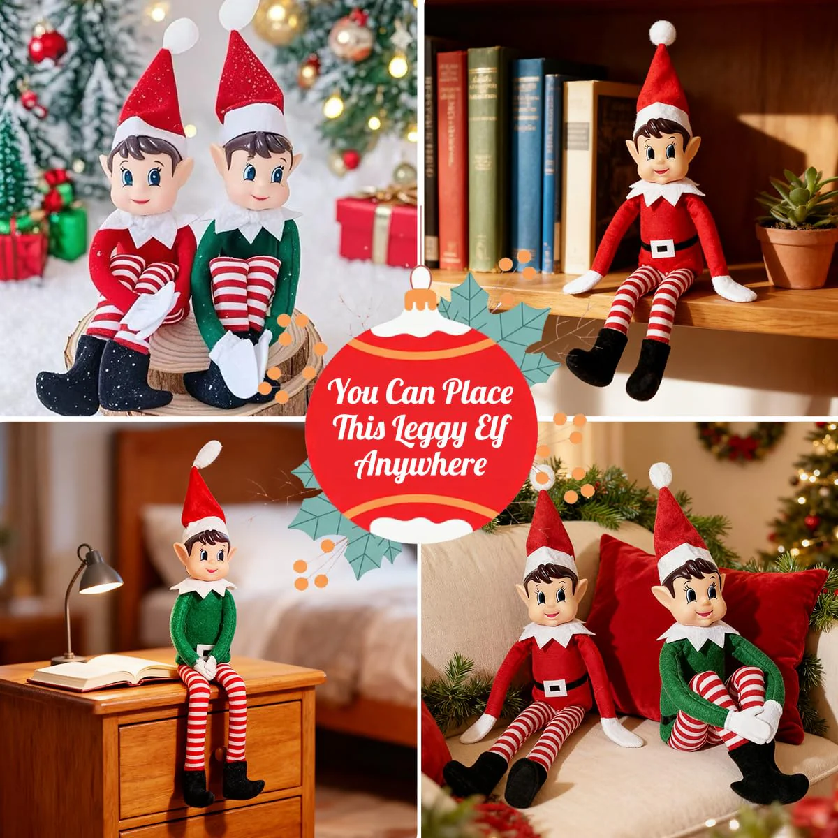 Elves Behavin Badly, 40cm Weihnachtself 2er Set, Biegsame Naughty Elf Junge und Elvie Mädchen, Weihnachtselfen Wichtelpuppe mit Langen Beinen, Vinylkopf, Weichem Körper für Weihnachtsspielzeug - Image 4