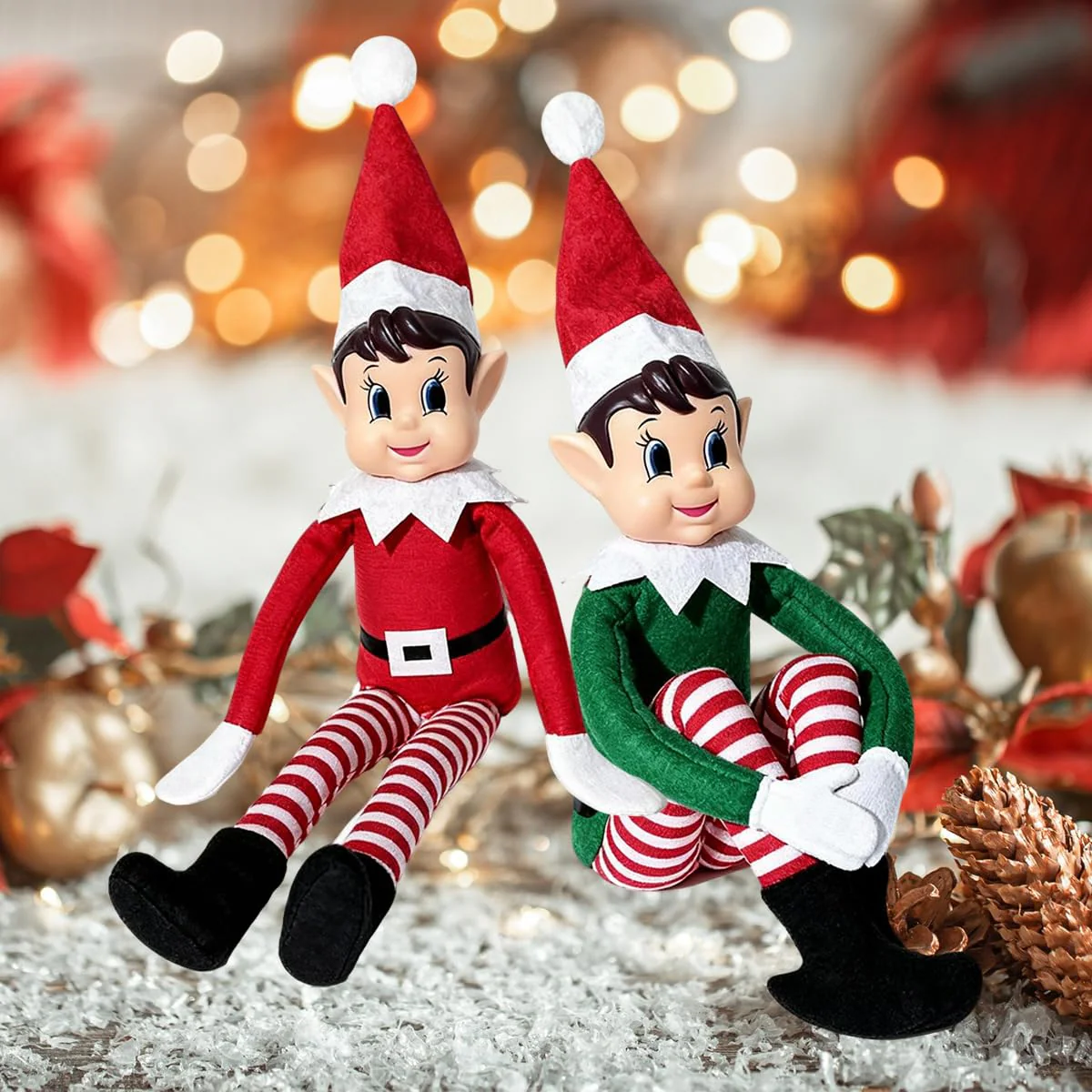 Elves Behavin Badly, 40cm Weihnachtself 2er Set, Biegsame Naughty Elf Junge und Elvie Mädchen, Weihnachtselfen Wichtelpuppe mit Langen Beinen, Vinylkopf, Weichem Körper für Weihnachtsspielzeug - Image 5