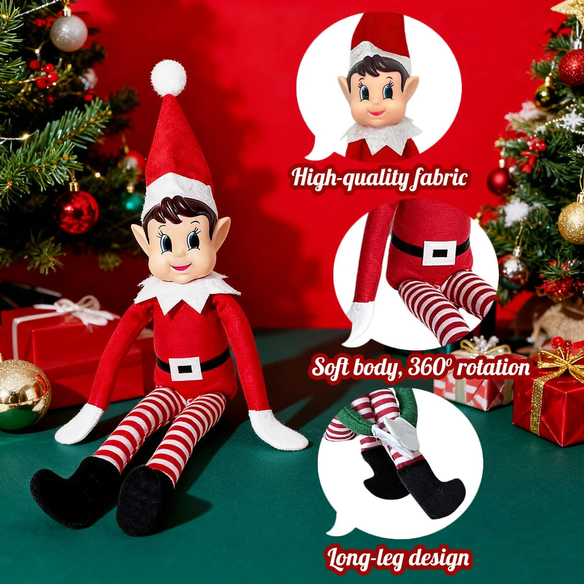 Elves Behavin Badly, 40cm Weihnachtself 2er Set, Biegsame Naughty Elf Junge und Elvie Mädchen, Weihnachtselfen Wichtelpuppe mit Langen Beinen, Vinylkopf, Weichem Körper für Weihnachtsspielzeug - Image 6
