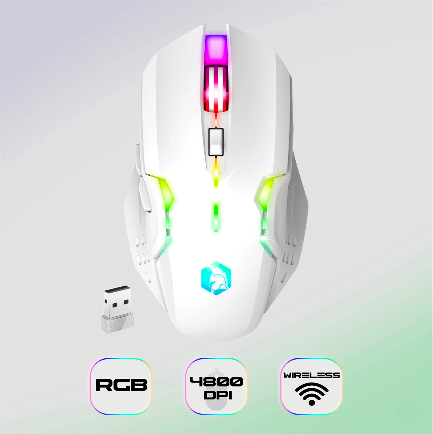 Empire Gaming - Armor RF800 Pack Clavier Souris Gaming sans Fil AZERTY (Français-Layout) RGB Avec Tapis de Souris -Clavier 2.4G -Souris 4800 DPI -PC PS4 PS5 Xbox One/Series Mac - Blanc - Image 6