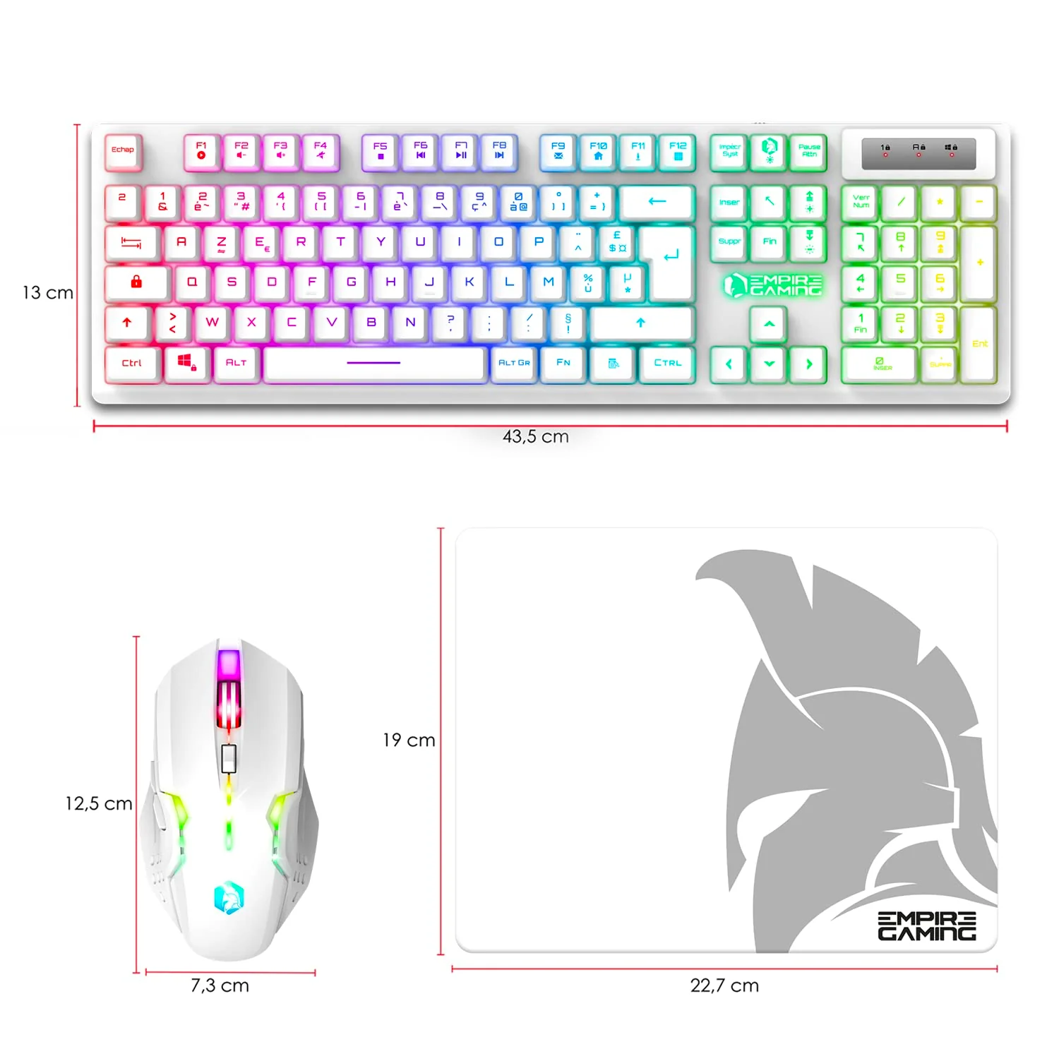 Empire Gaming - Armor RF800 Pack Clavier Souris Gaming sans Fil AZERTY (Français-Layout) RGB Avec Tapis de Souris -Clavier 2.4G -Souris 4800 DPI -PC PS4 PS5 Xbox One/Series Mac - Blanc - Image 8