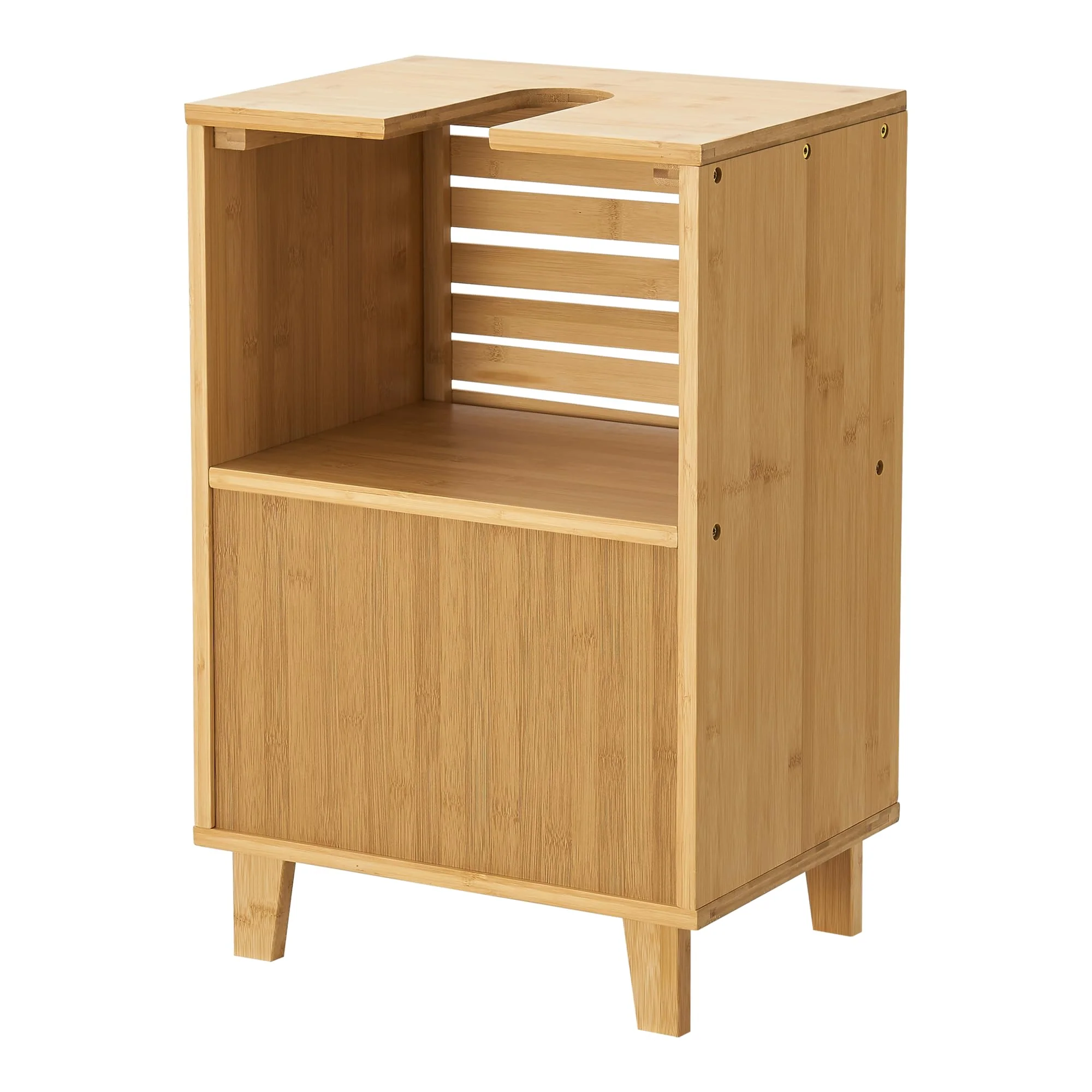 [en.casa] Waschbeckenunterschrank Iveland Badezimmerschrank Badschrank Waschtischunterschrank mit 1 Tür und 2 Ablagefächern 60x40x30cm Bambus - Image 5