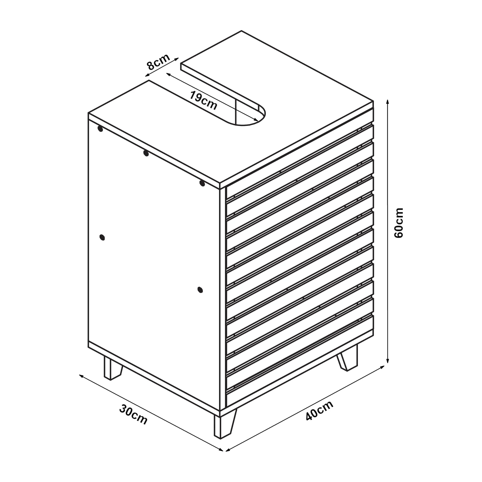 [en.casa] Waschbeckenunterschrank Iveland Badezimmerschrank Badschrank Waschtischunterschrank mit 1 Tür und 2 Ablagefächern 60x40x30cm Bambus - Image 8