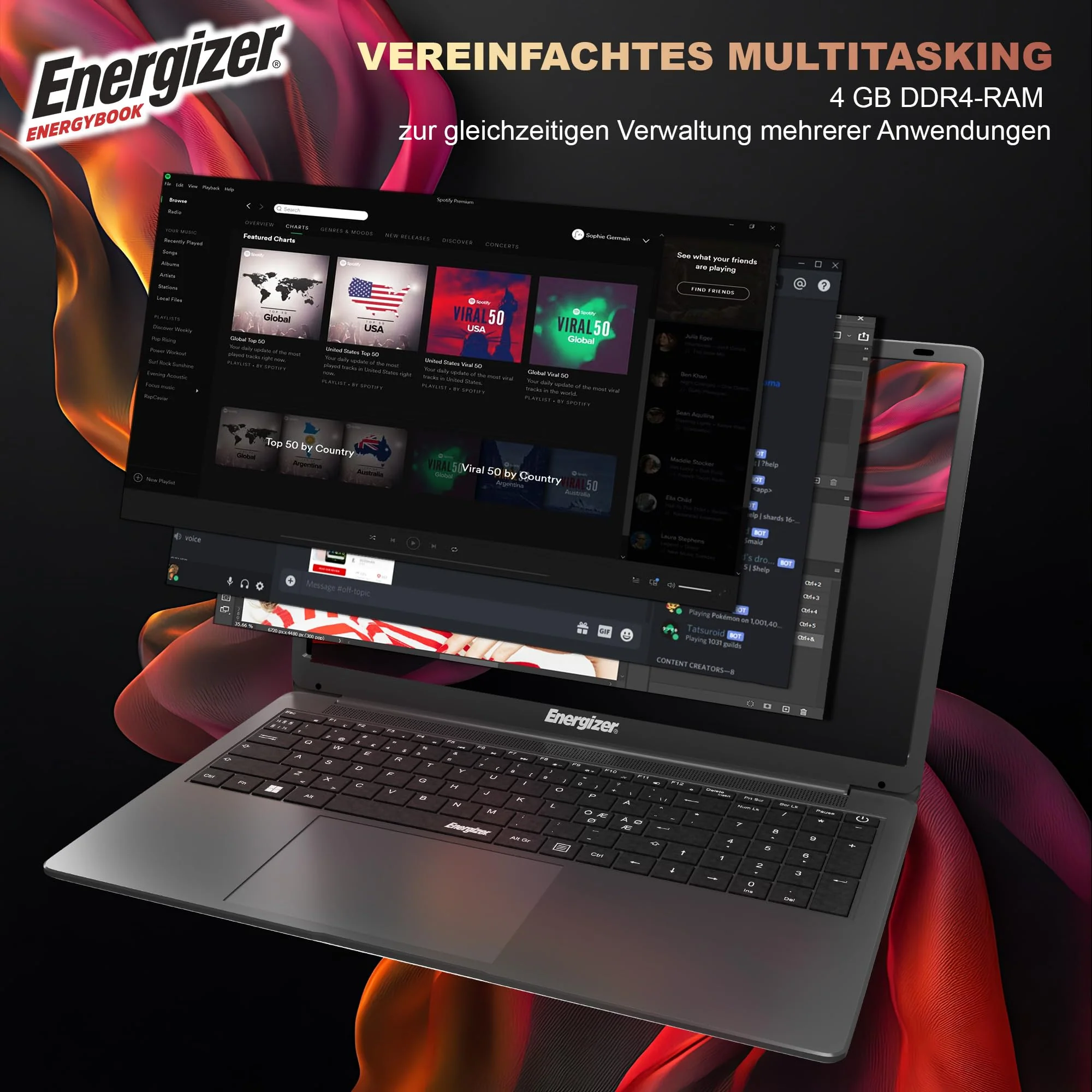 Energizer EnergyBook – 17,3'' HD+ Laptop, Intel Celeron Laptop, 4 GB RAM, 128 GB SSD, UHD-Grafik, Windows 11, QWERTY-Tastatur (intern), USB 3.0, HDMI - Image 4