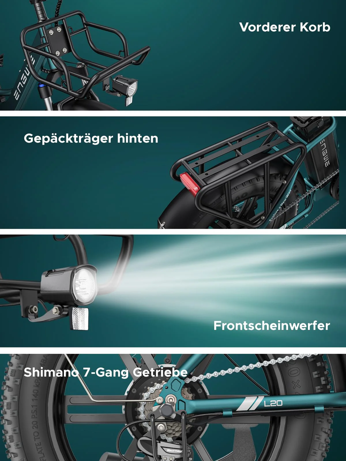 ENGWE E Bike Herren mit 48V 13Ah Batterie, 20 * 4.0 Zoll, 7-Gang Getriebe mit LCD-Display, 250W Motor & 25km/h, Reichweite bis zu 120km L20/L20 Boost - Image 2