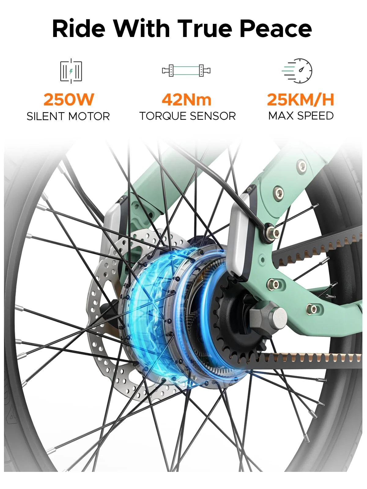ENGWE E Bike mit APP-Ebike 36V 9.6Ah Akku bis zu 100km, E Bike Klapprad 250W Motor Max 25km/h, Elektrofahrrad 42Nm Drehmomentsensorik & Kohleriemen, E-Bike 3 Stufen-PAS Pendler für Stadt P20 - Image 6