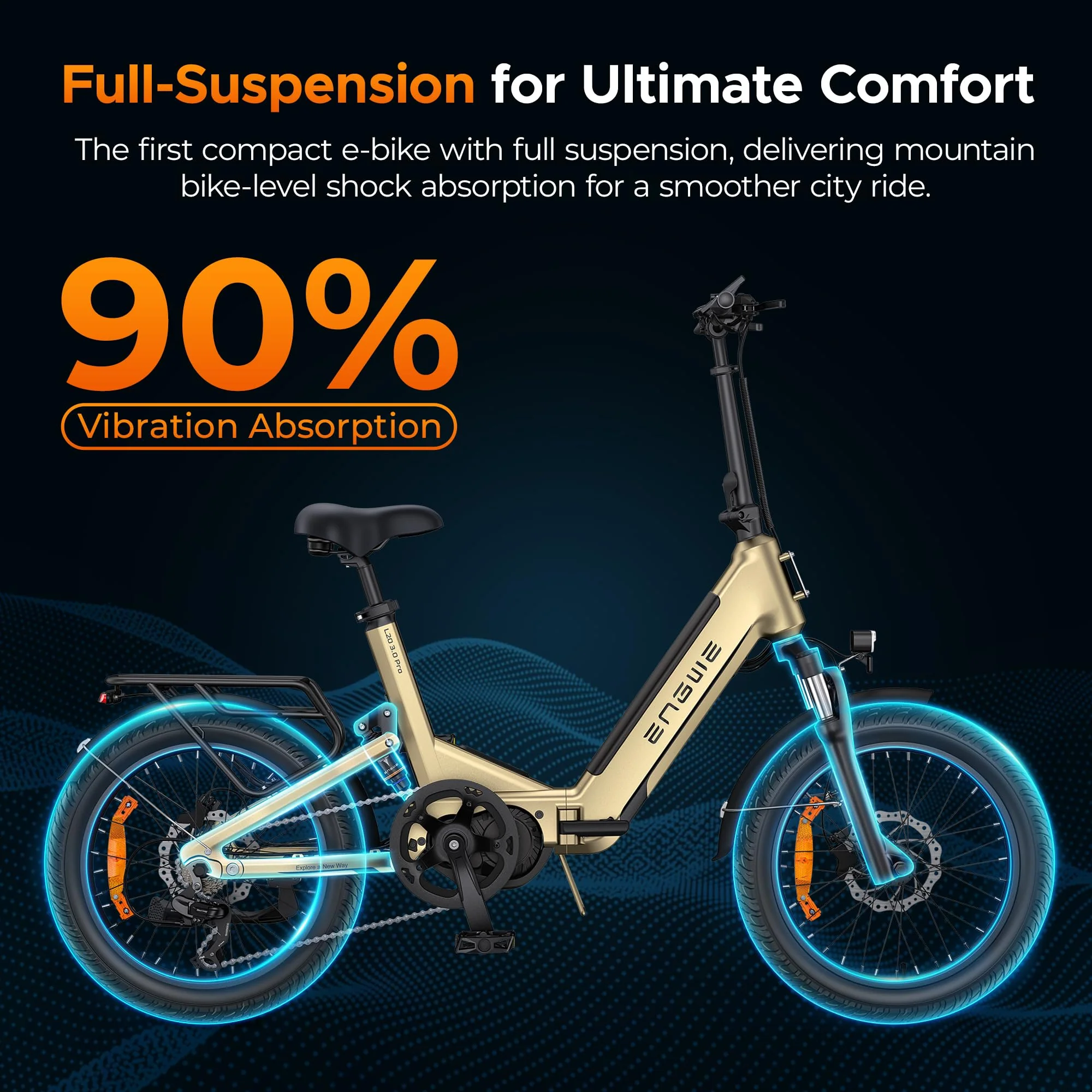ENGWE E Bike mit APP&IoT, Ebike 48V 15Ah Akku bis 160km, Drehmomentsensor & hydraulische Bremsen, 20 * 3.0 Reifen, 2 Stunden aufgeladen (Gelb) - Image 6