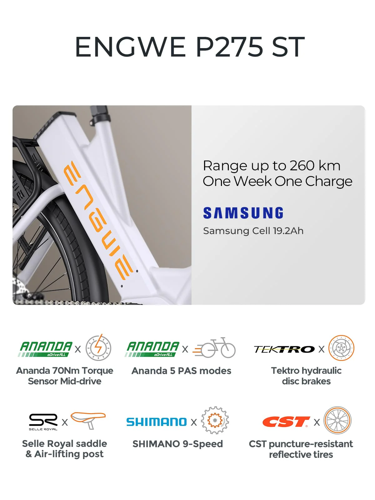 ENGWE E Bike Mountainbike, Ebike 260km Reichweite durch 36V 19.2Ah Akku, E-Bike 250W Mittelmotor Max 25km/h, Elektrofahrräder 27.5 * 2.4 Zoll Reifen, Pendler Elektrofahrrad für Erwachsene P275 - Image 6