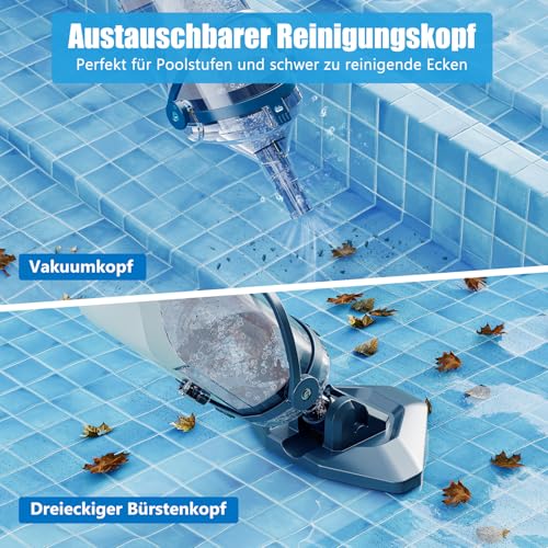 Enhulk Poolsauger Akku, Pool Bodensauger mit Betriebsdauer bis zu 60 Minuten, 222cm Teleskopstange, Poolreiniger mit 4 Filter, Absaugung bis zu 4200L/H, Ideal für oberirdische Pools/Spas usw, Blau - Image 4