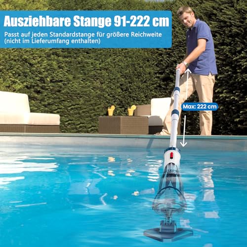 Enhulk Poolsauger Akku, Pool Bodensauger mit Betriebsdauer bis zu 60 Minuten, 222cm Teleskopstange, Poolreiniger mit 4 Filter, Absaugung bis zu 4200L/H, Ideal für oberirdische Pools/Spas usw, Blau - Image 5