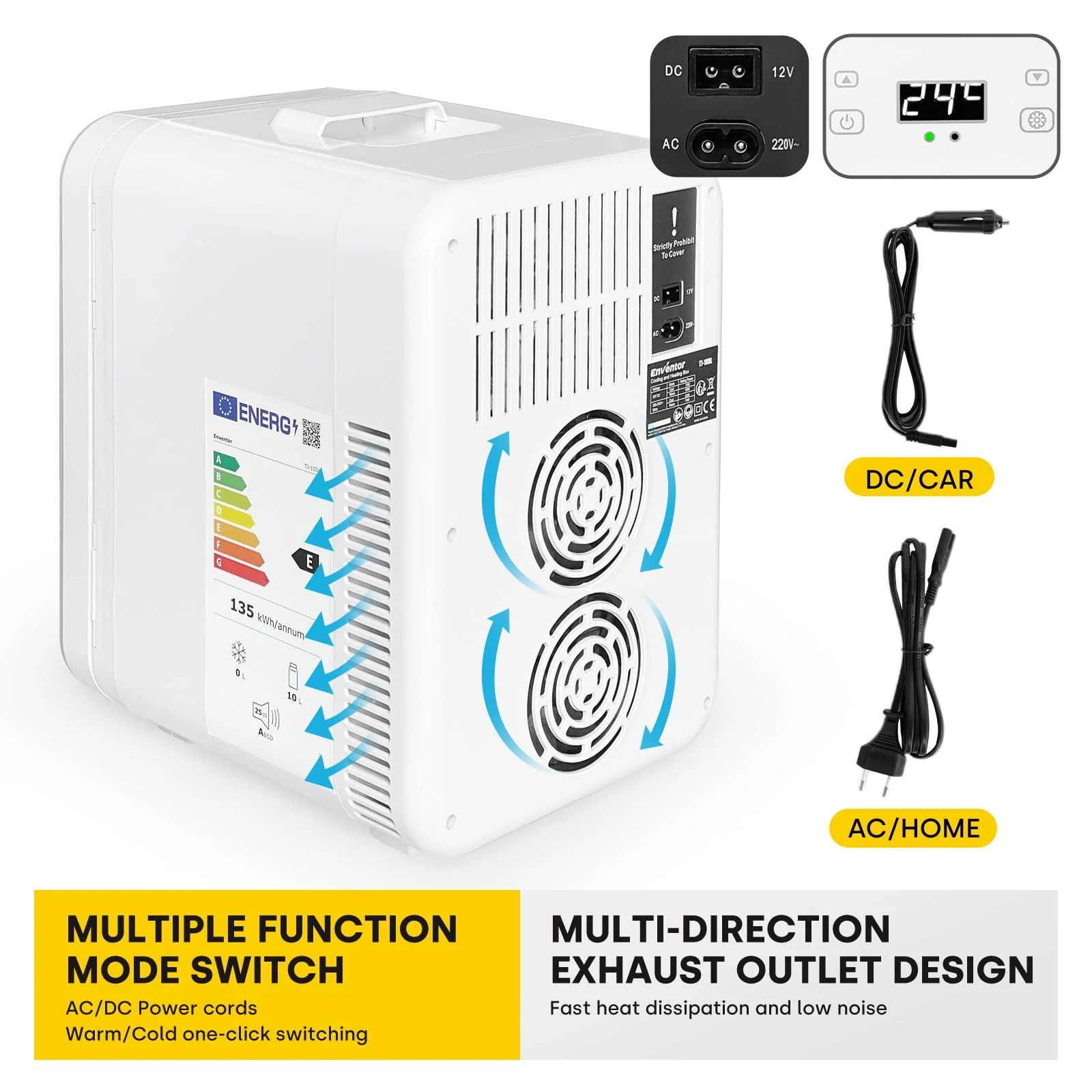 Enventor Mini Kühlschrank 10 Liter, 220V AC + 12V DC, Kühler und Wärmer, Portable Mini-Kühlschrank mit LCD-Temperaturanzeige für Auto, Reisen, Hautpflege, Getränke, Lebensmittel (Weiß) - Image 4