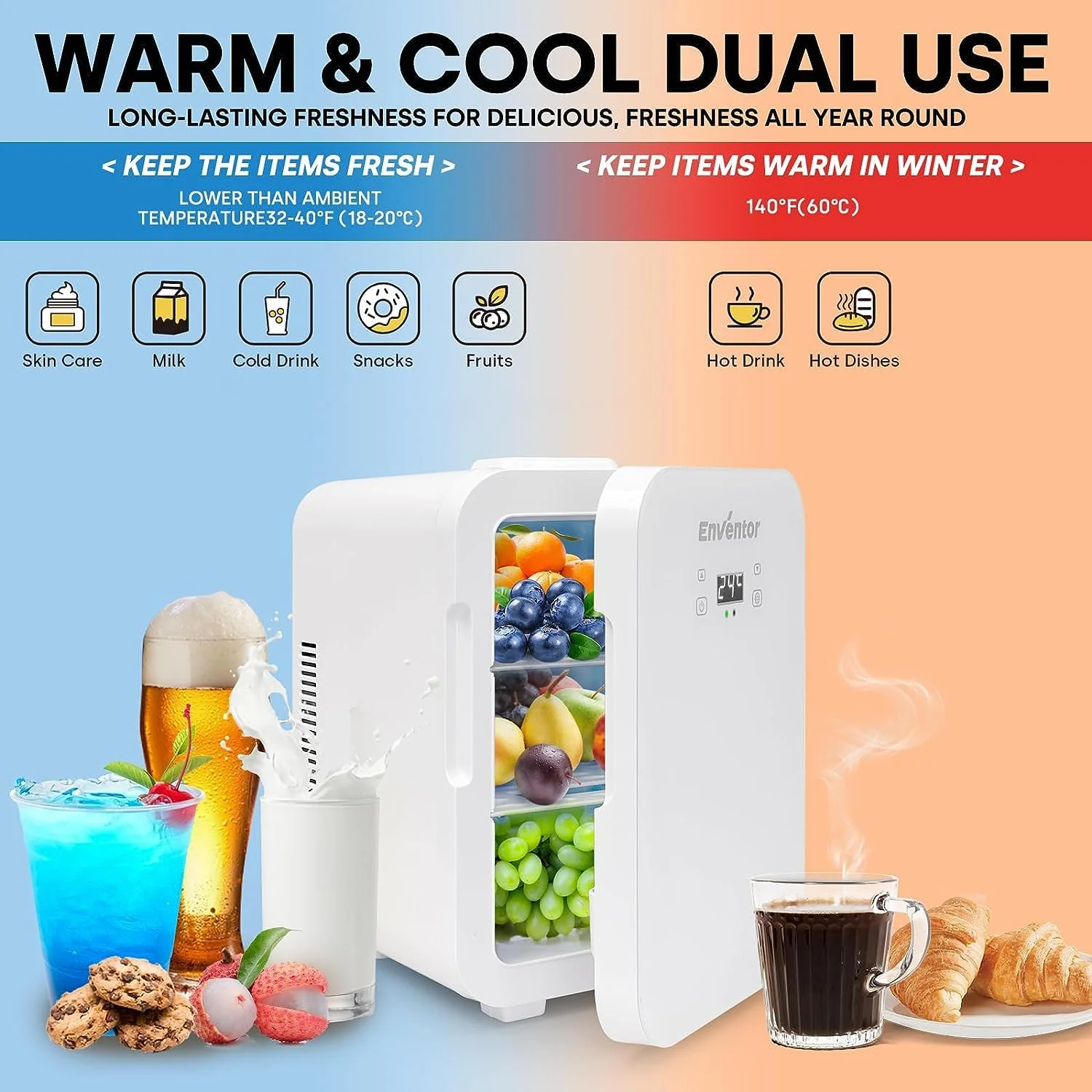 Enventor Mini Kühlschrank 10 Liter, 220V AC + 12V DC, Kühler und Wärmer, Portable Mini-Kühlschrank mit LCD-Temperaturanzeige für Auto, Reisen, Hautpflege, Getränke, Lebensmittel (Weiß) - Image 9