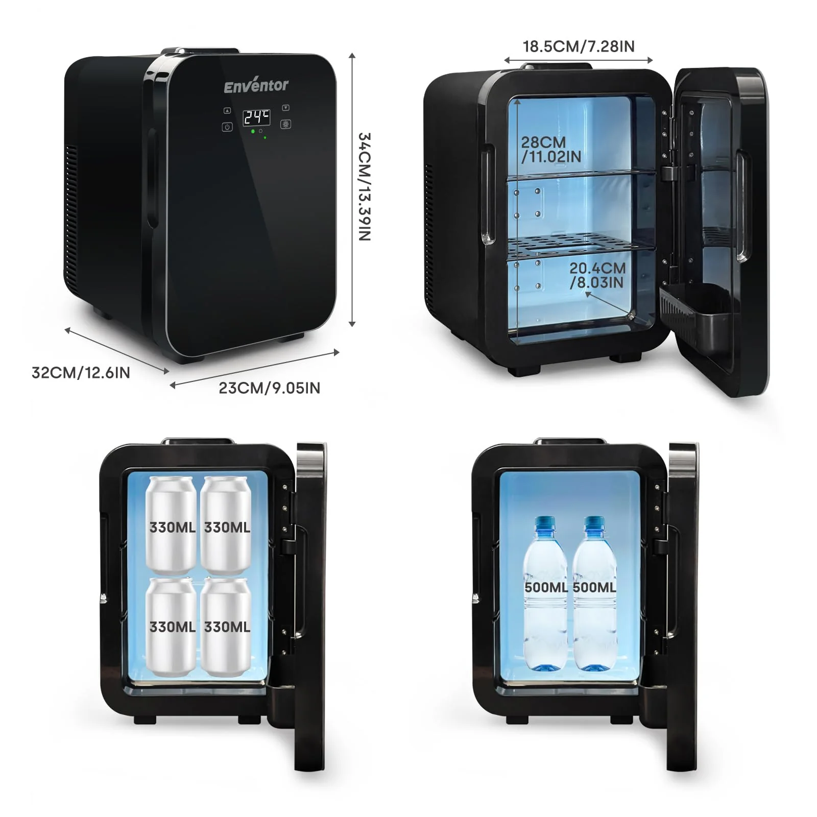 Enventor Mini Kühlschrank 10 Liter, Kühler und Wärmer, 220V AC + 12V DC, Portable Mini-Kühlschrank mit LCD-Temperaturanzeige für Auto, Reisen, Kosmetik, Getränke, Lebensmittel (Schwarz) - Image 4