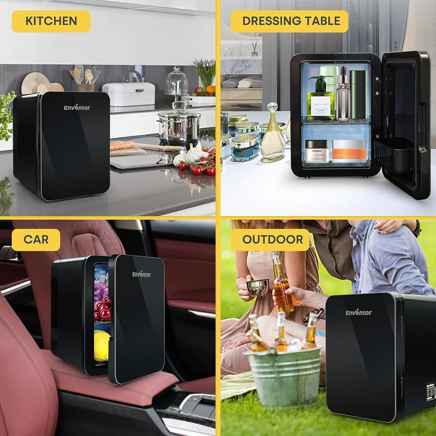 Enventor Mini Kühlschrank 4 Liter, 6 Dosen Mini-Kühlschränke für Schlafzimmer, AC+12V DC Stromkühler und Wärmer, Portable Kleiner Kühlschrank für Auto, Kosmetik, Getränke, Obst, Schwarz - Image 2