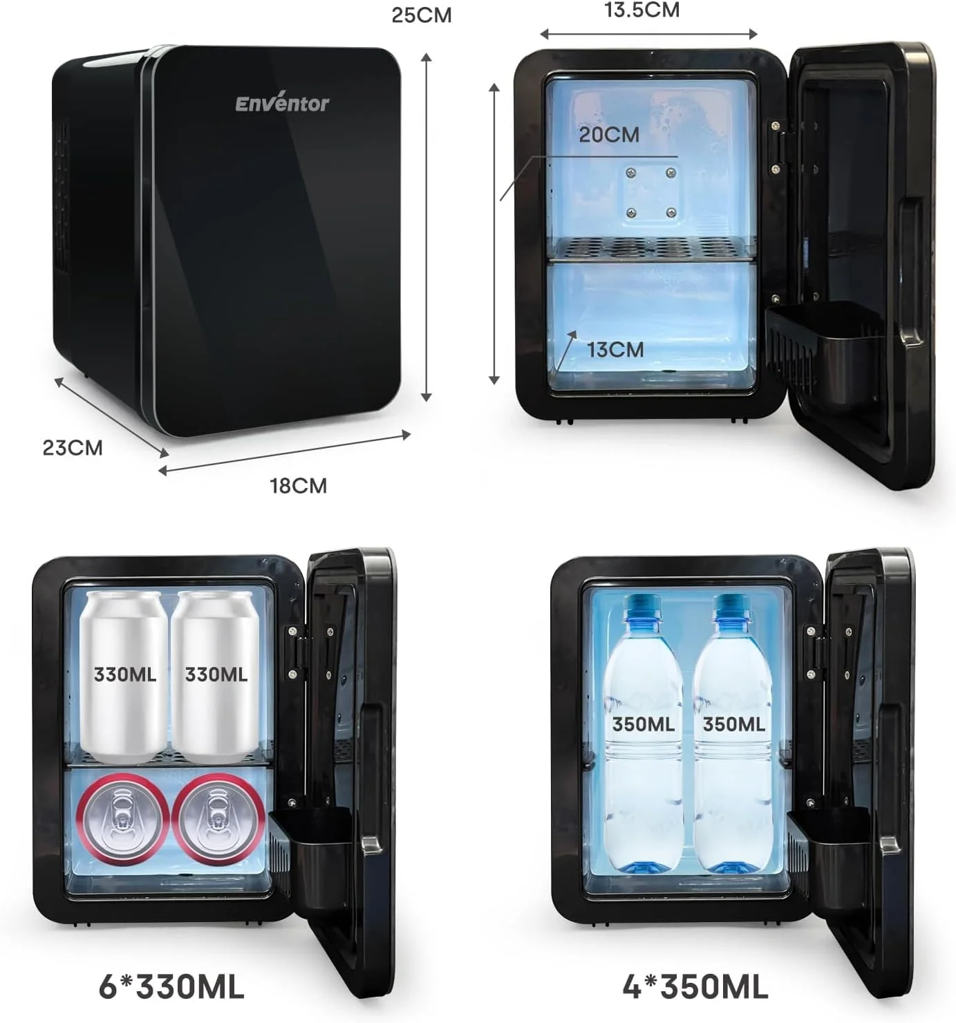 Enventor Mini Kühlschrank 4 Liter, 6 Dosen Mini-Kühlschränke für Schlafzimmer, AC+12V DC Stromkühler und Wärmer, Portable Kleiner Kühlschrank für Auto, Kosmetik, Getränke, Obst, Schwarz - Image 4