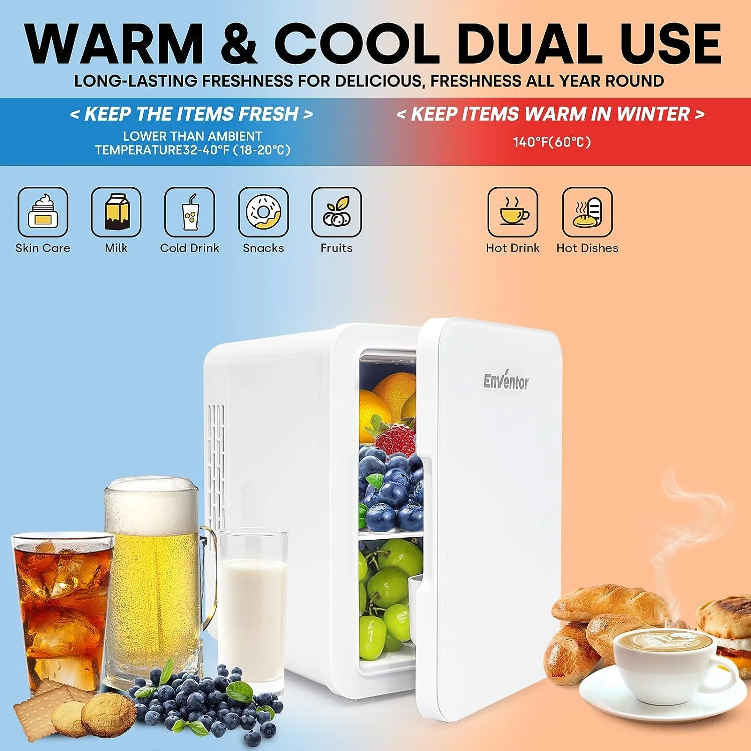 Enventor Mini Kühlschrank 4 Liter, 6 Dosen Mini-Kühlschränke für Schlafzimmer, AC+12V DC Stromkühler und Wärmer, Portable Kleiner Kühlschrank für Auto, Reisen, Kosmetik, Getränke, Obst, Weiß - Image 7