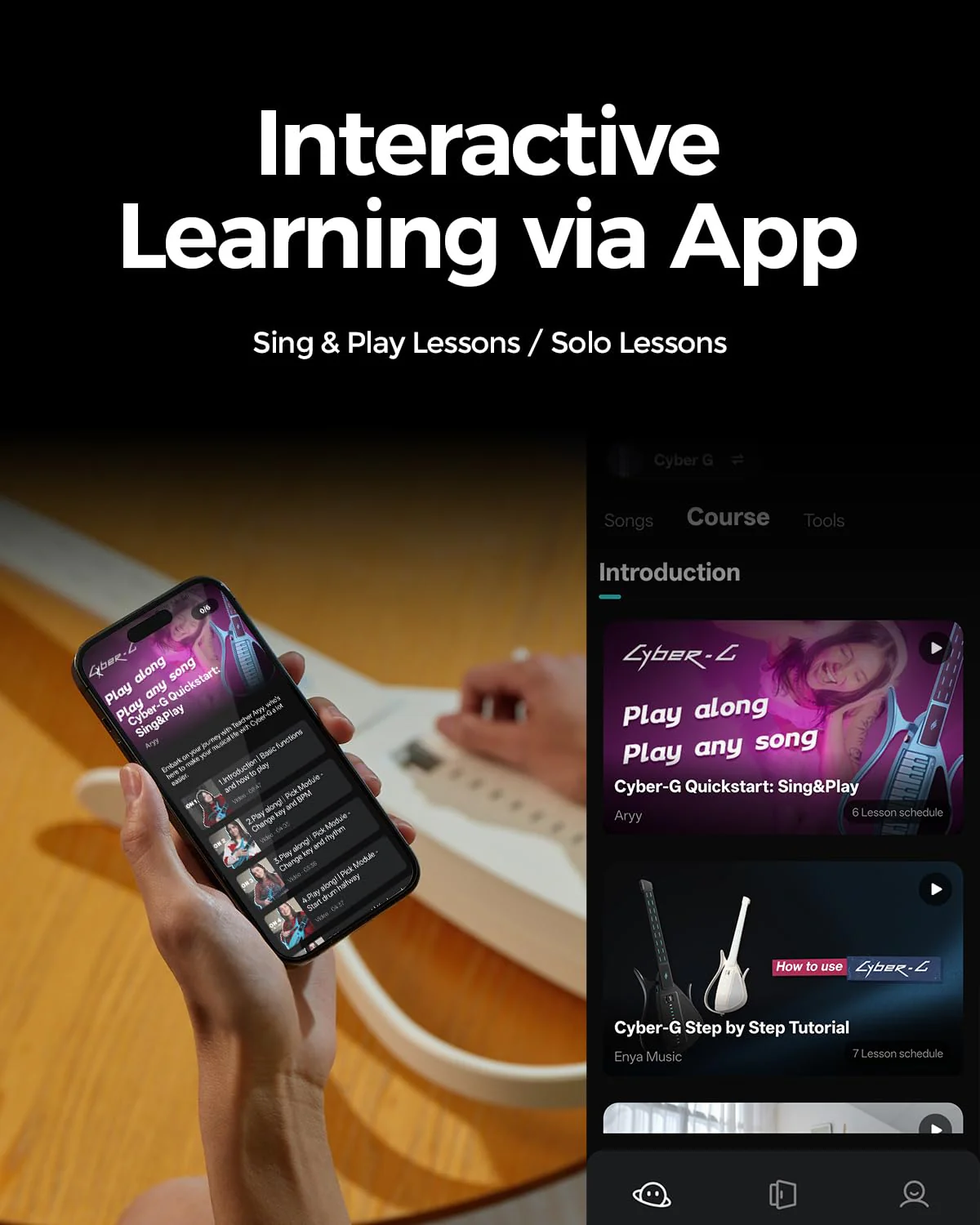 Enya Saitenlose Smart-Gitarre mit Akkordgenerator, integrierter Drum-Maschine & Basslinie, 20 Instrumentenklänge, darunter E-Gitarre, Akustik-E-Gitarre, Digitalpiano usw. App-interaktive Akkordsheets - Image 5