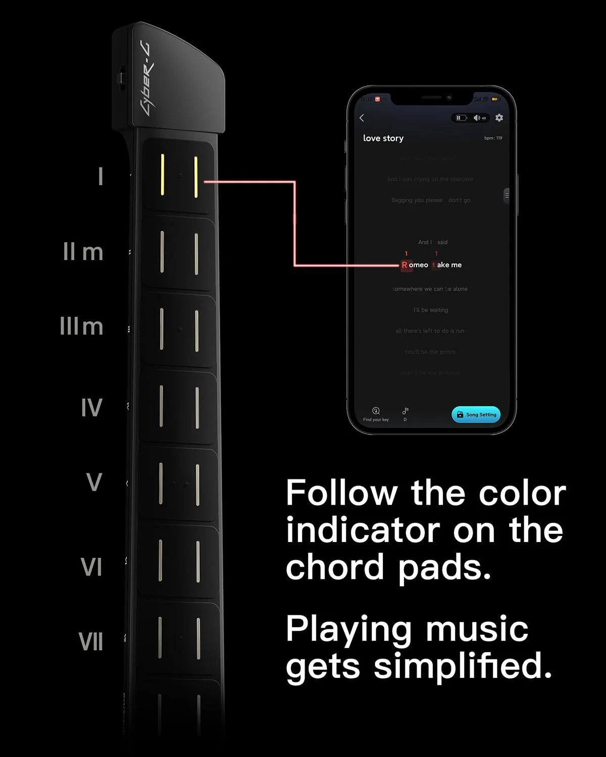 Enya Saitenlose Smart-Gitarre mit Akkordgenerator, integrierter Drum-Maschine & Basslinie, 20 Instrumentenklänge, darunter E-Gitarre, Akustik-E-Gitarre, Digitalpiano usw. App-interaktive Akkordsheets - Image 7