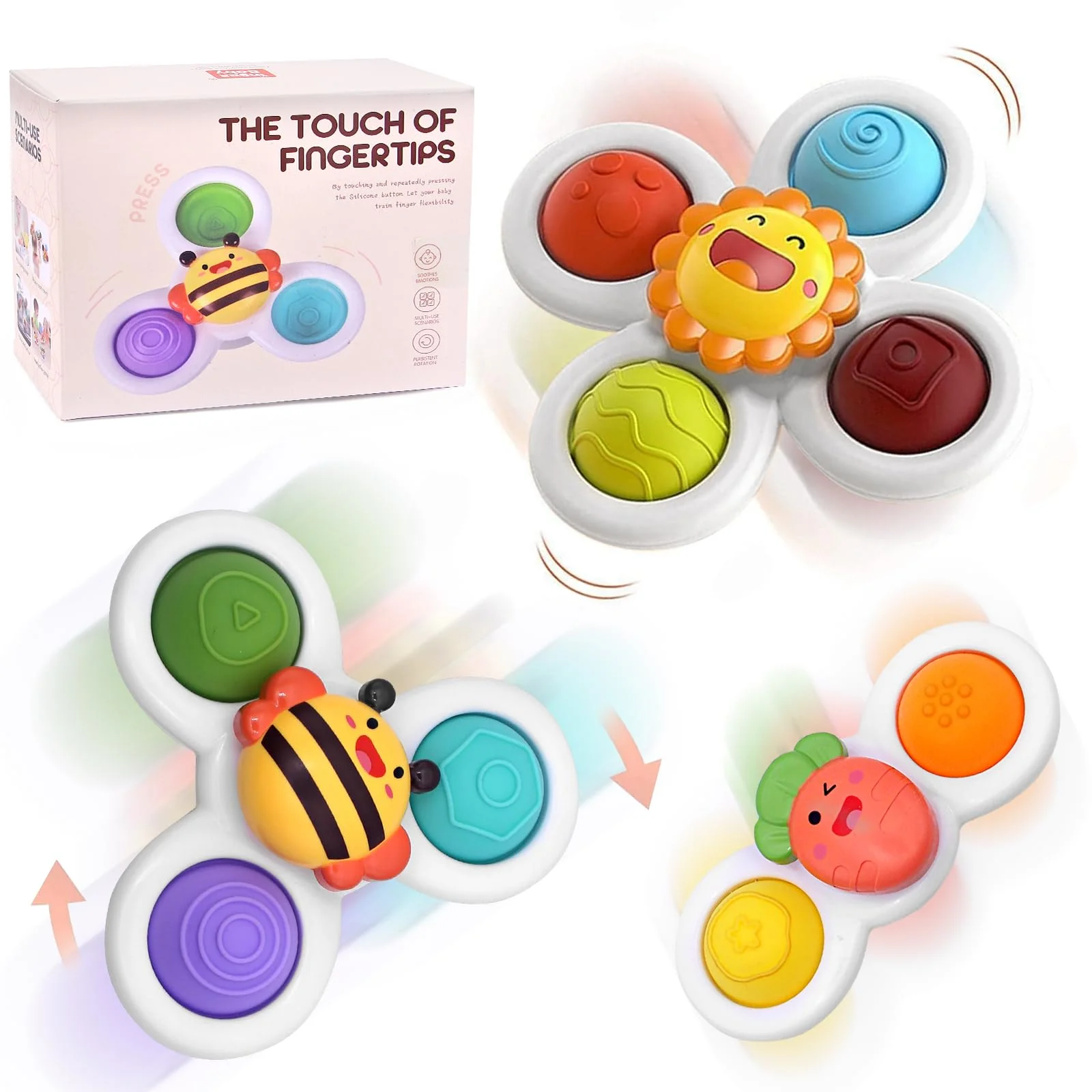 EOPUOZS Saugnapf Spinner Spielzeug, 3 Stück Saugnapf Spielzeug Baby, Spinner mit Saugnapf, Tischspielzeug Baby Saugnapf